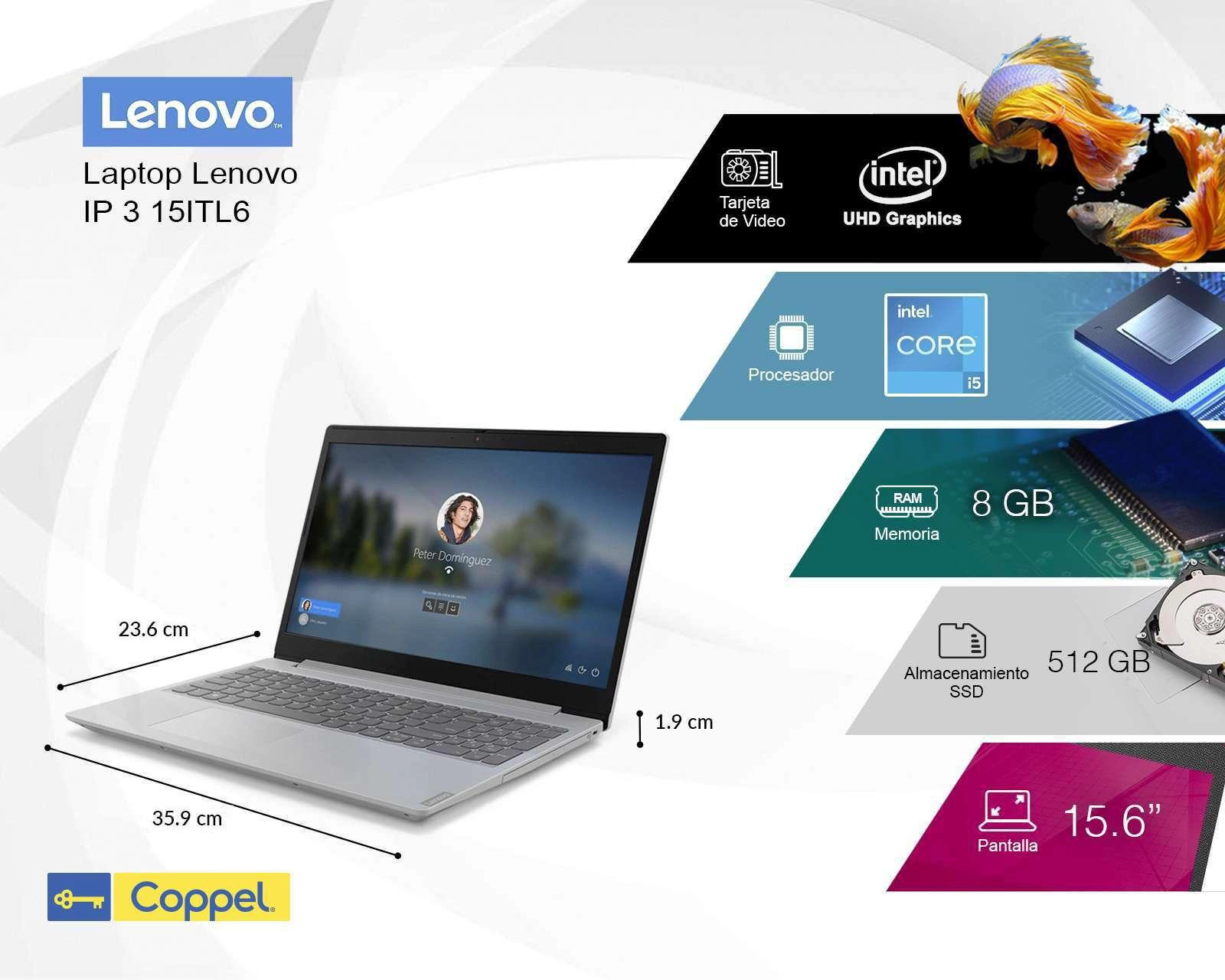 Foto 6 pulgar | Laptop Lenovo IP315ITL6 15.6'' Windows 11 Home Intel Core i5 8 GB RAM  512 GB SSD Gris