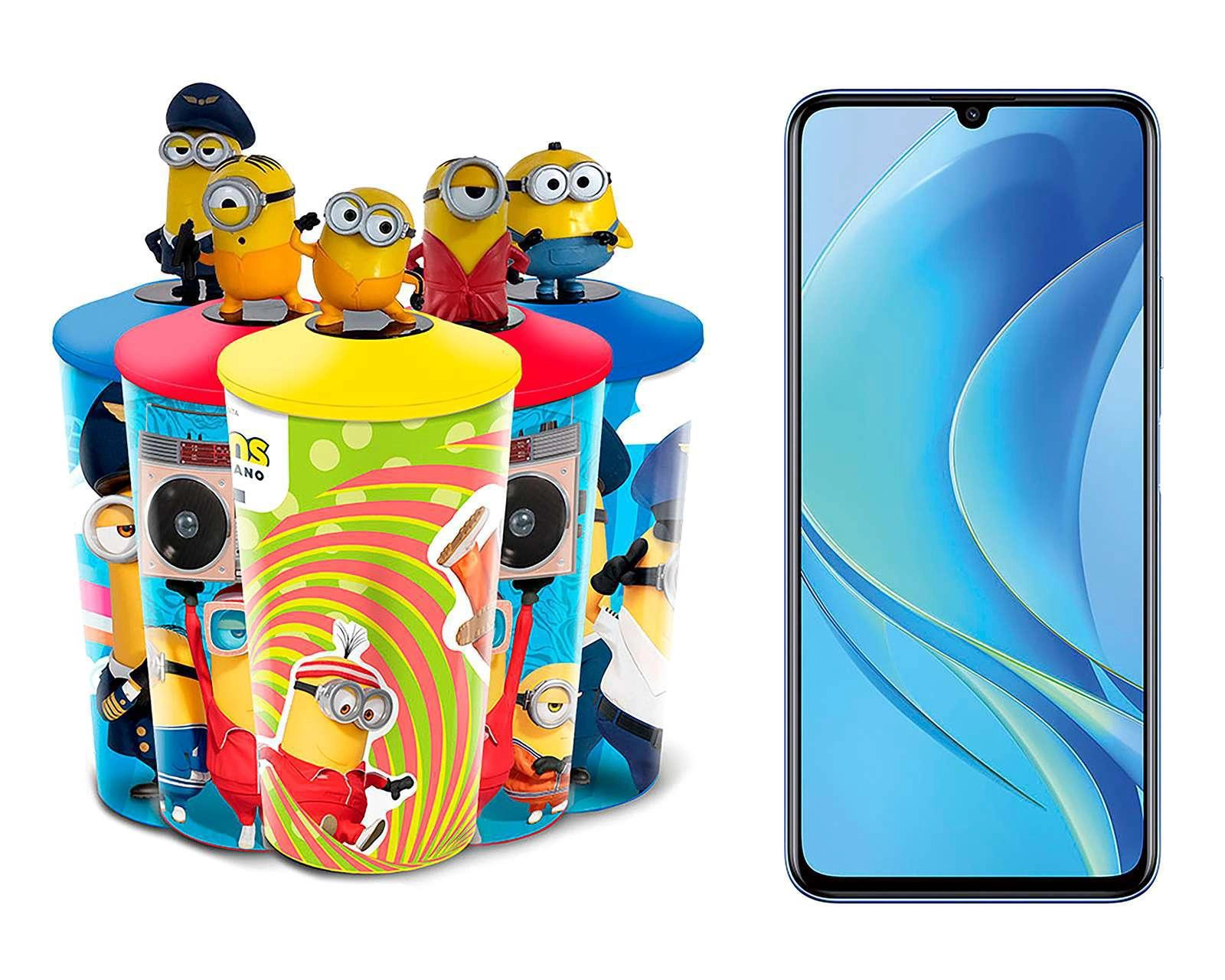 Foto 3 pulgar | Telcel Huawei Nova Y70 128 GB Azul + Vaso Minions