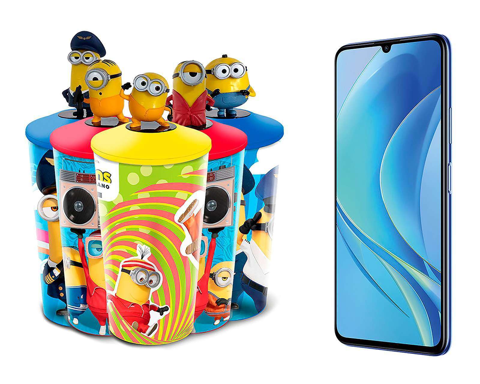 Foto 4 pulgar | Telcel Huawei Nova Y70 128 GB Azul + Vaso Minions