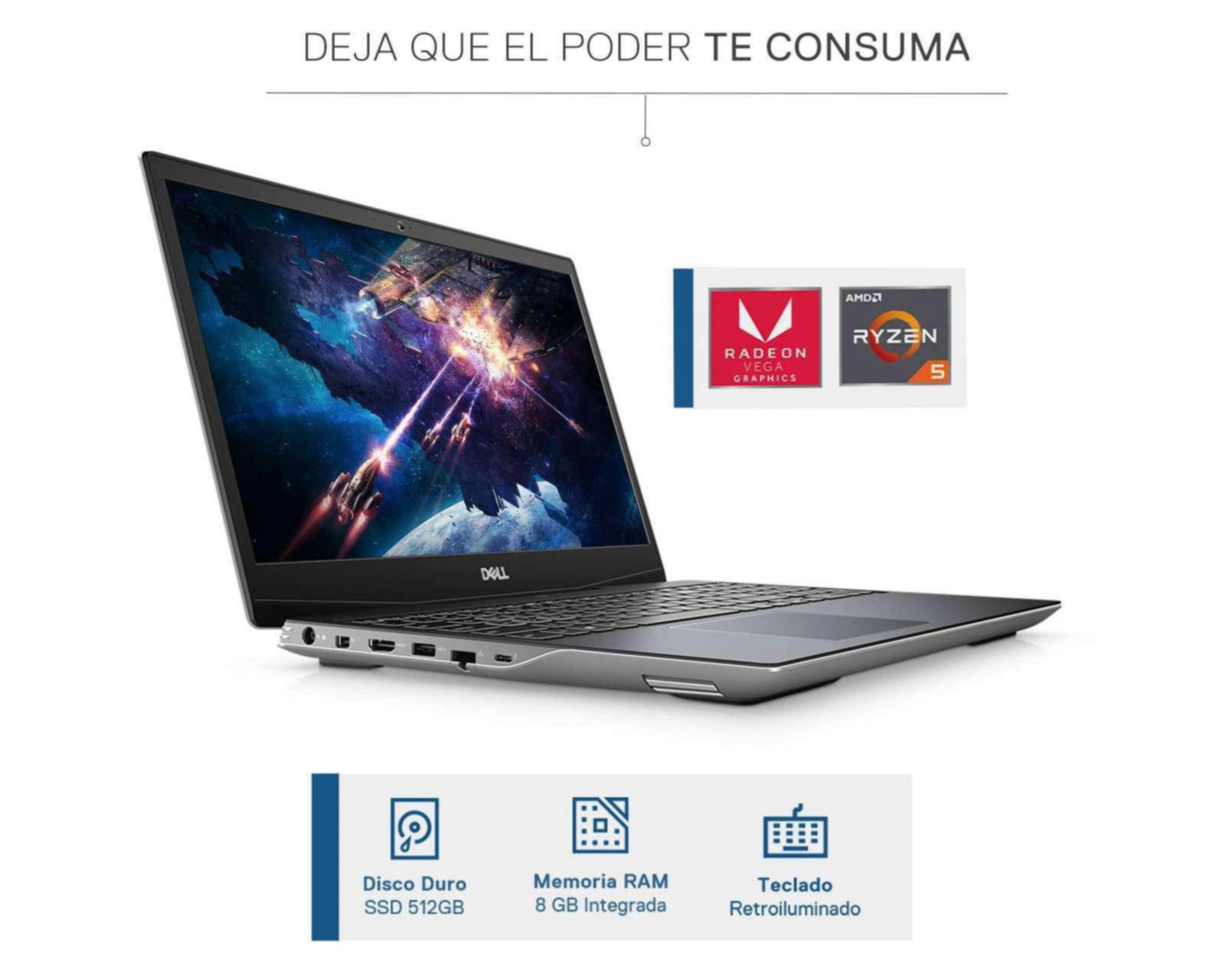 Foto 3 pulgar | Laptop Dell Gaming G5 15.6" Ryzen 5 8GB RAM 512 SSD Gris