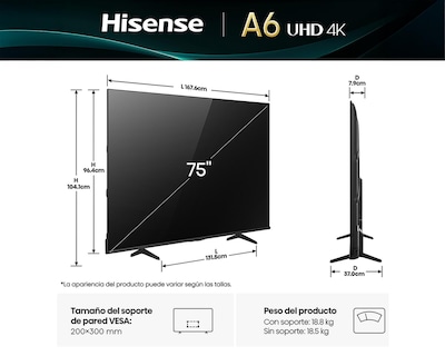 Foto 10 | Pantalla Smart TV Hisense LED 75 Pulgadas UHD 4K 75A65NV