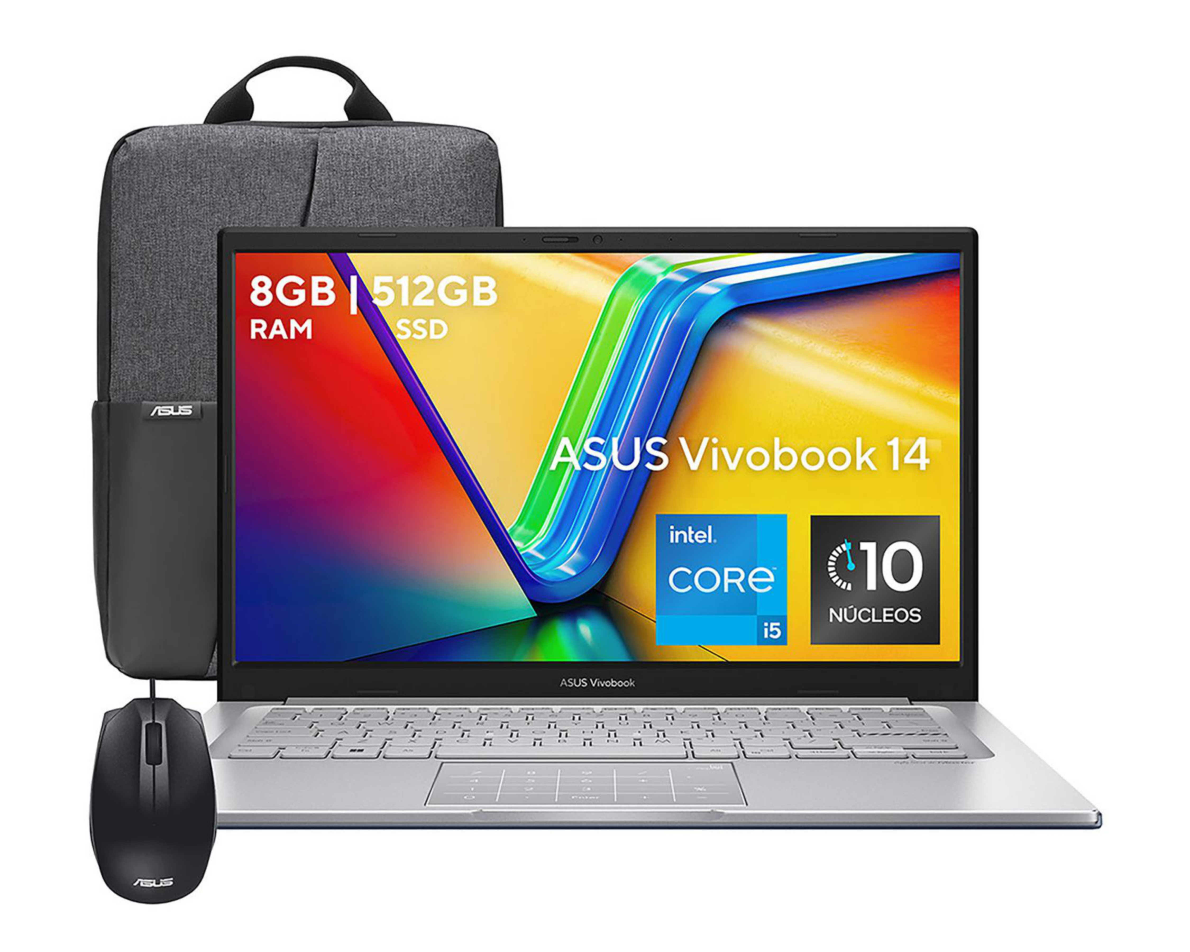 Foto 2 pulgar | Laptop Asus Vivobook 14 14 Pulgadas Windows 11 Home Intel Core i5 8 GB RAM 512 SSD Plateada + Mochila y Mouse