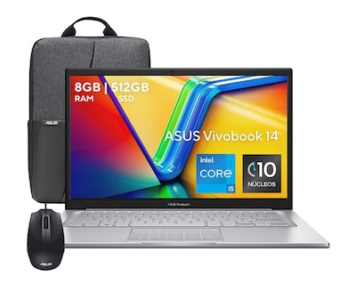 Foto 1 | Laptop Asus Vivobook 14 14 Pulgadas Windows 11 Home Intel Core i5 8 GB RAM 512 SSD Plateada + Mochila y Mouse