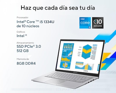 Foto 2 | Laptop Asus Vivobook 14 14 Pulgadas Windows 11 Home Intel Core i5 8 GB RAM 512 SSD Plateada + Mochila y Mouse