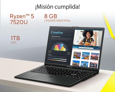 Foto 3 | Laptop Asus E1504FA-NJ1561W 15.6 Pulgadas Windows 11 AMD Ryzen 5 8 GB RAM 1 TB SSD Negra con Mochila y Mouse