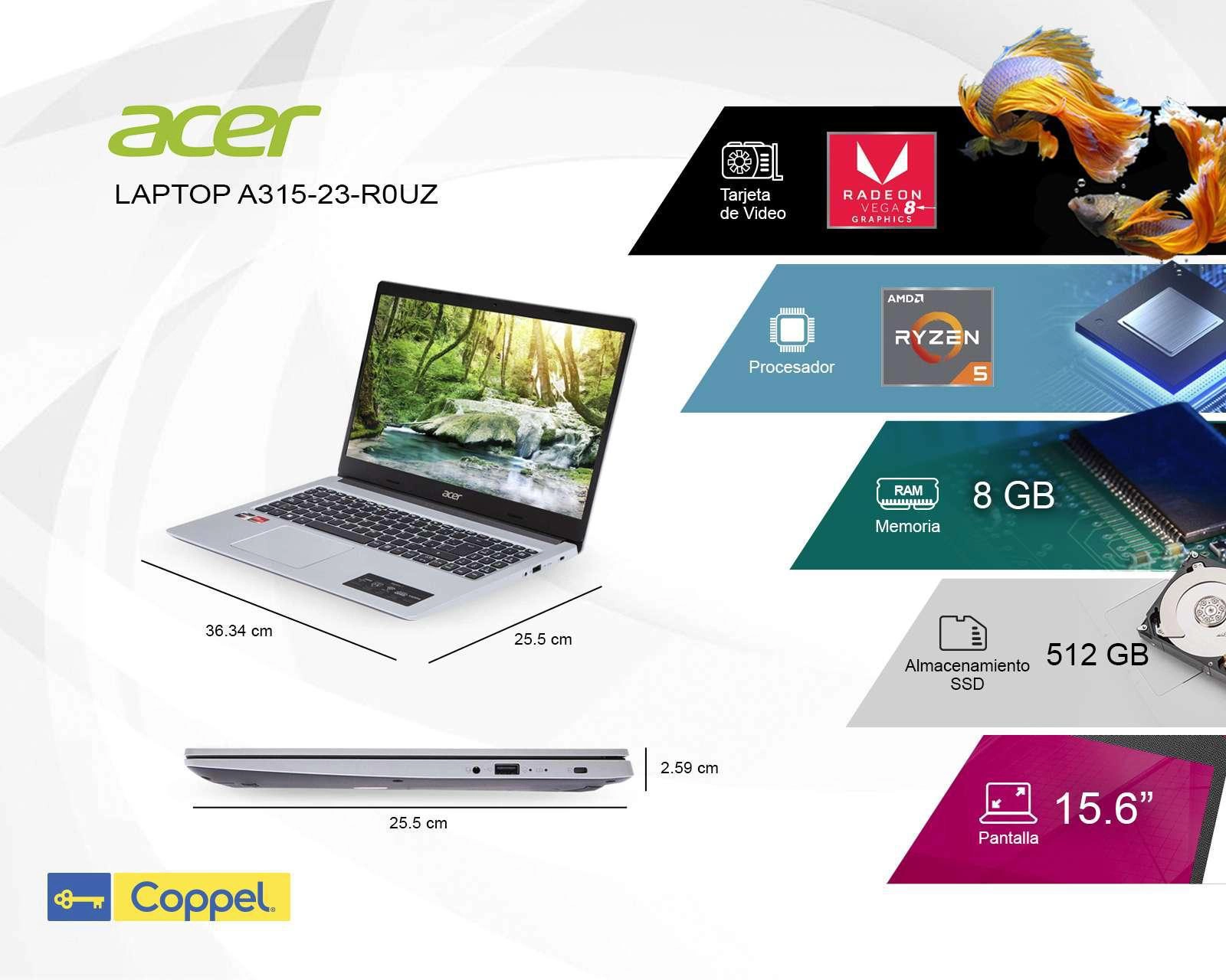 Foto 8 pulgar | Laptop Acer A315-23-R0UZ 15.6" Windows 11 Home AMD Ryzen 5 8 GB RAM 512 GB SSD Plateada