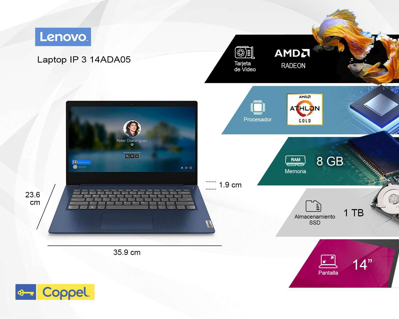 Foto 6 pulgar | Laptop Lenovo IP 3 14ADA05 14" Windows 11 Home AMD Athlon Gold 8 GB RAM 1 TB HDD Azul