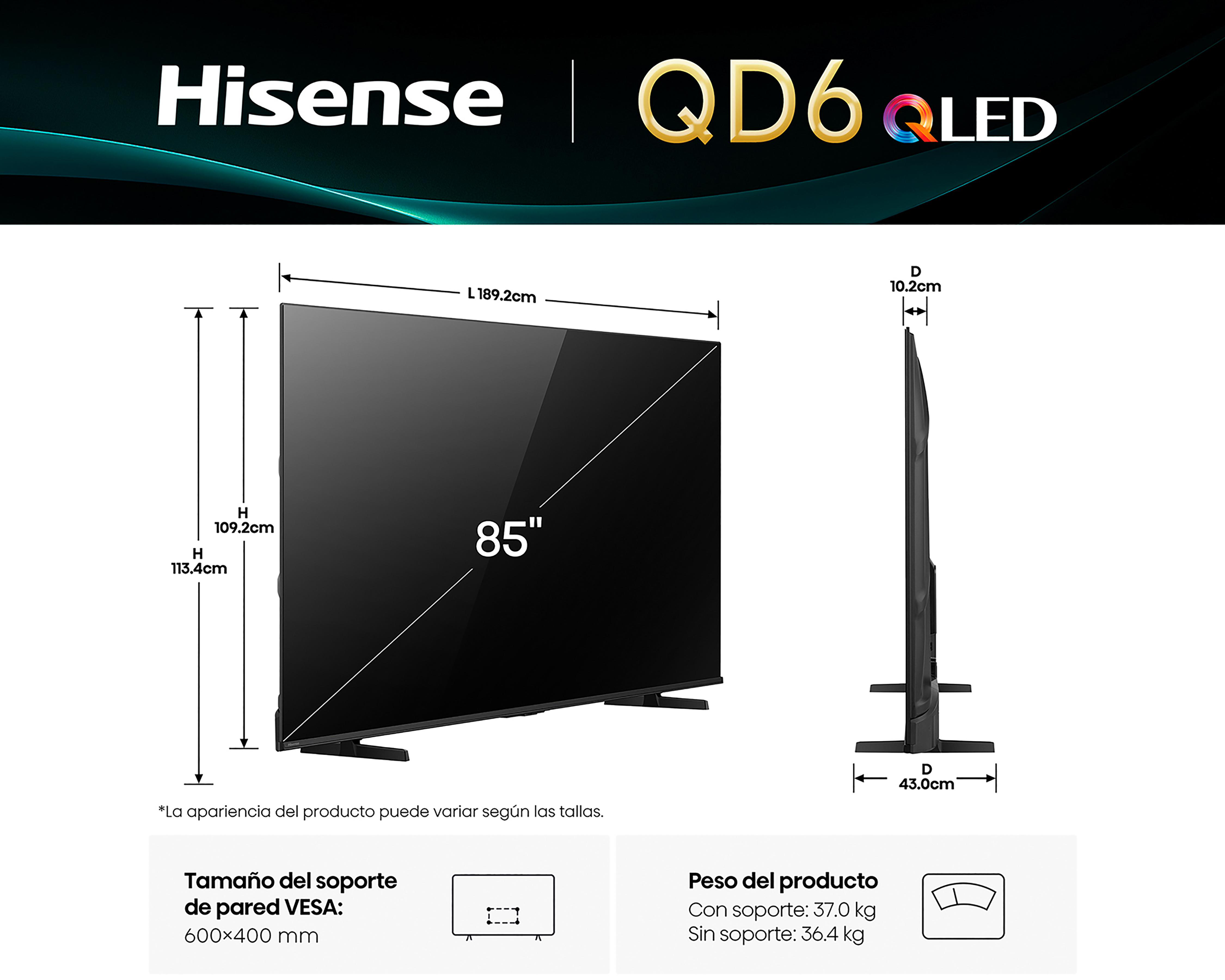 Foto 11 pulgar | Pantalla Smart TV Hisense QLED 85 Pulgadas 4K 85QD6QV