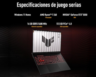 Foto 3 | Laptop Gamer Asus TUF Gaming A16 16 Pulgadas Nvidia rtx 5050 16 GB RAM 512 GB SSD Negra