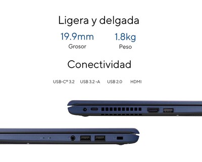 Foto 3 | Laptop Asus X515JA-EJ3973W 15.6" Windows 11 Intel Core i5 8 GB RAM 256 GB SSD Azul