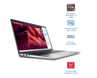 Foto 3 | Laptop Dell 15 DC15255 15.6 Pulgadas Windows 11 AMD Ryzen 5 8 GB RAM 512 GB SSD Gris