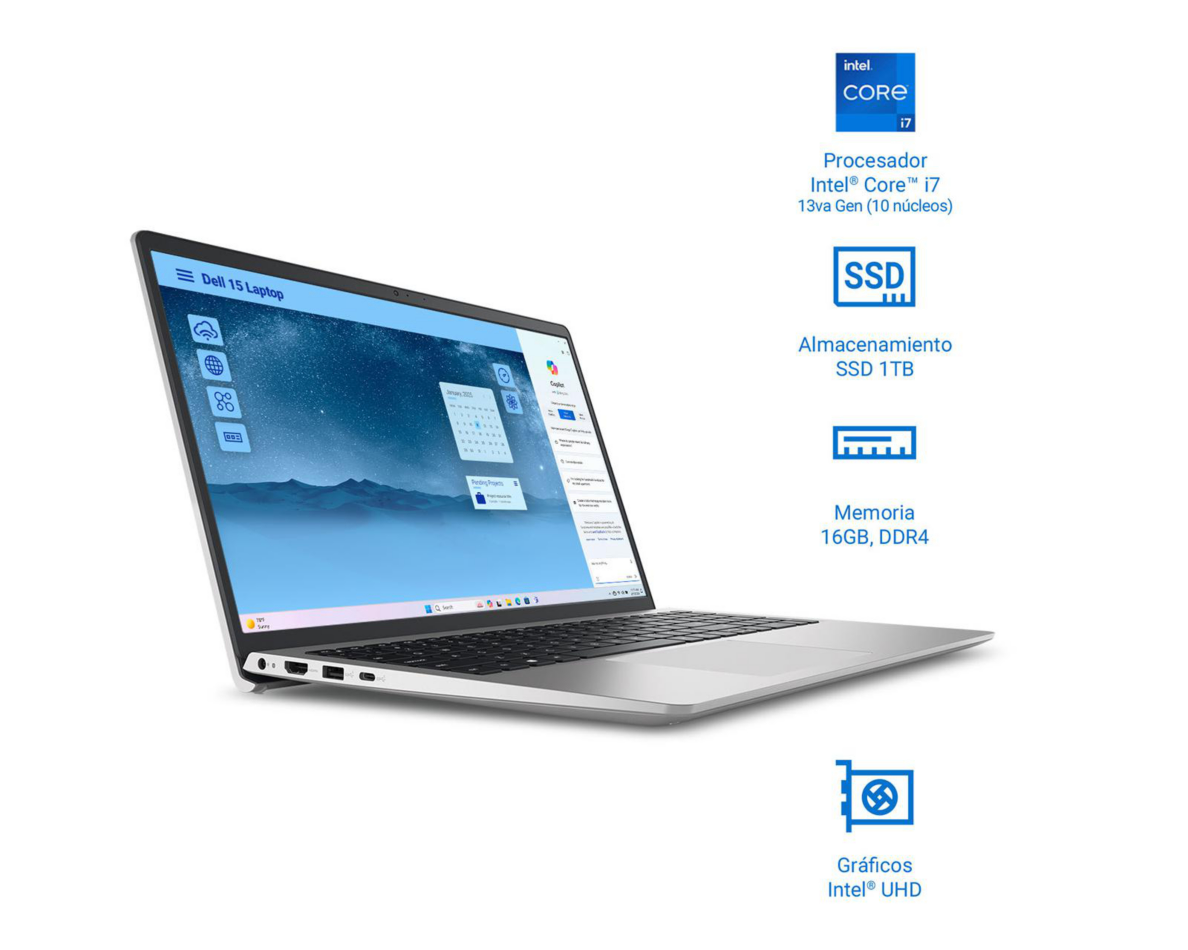Foto 3 | Laptop Dell 5CDNP 15.6 Pulgadas Windows 11 Home Intel Core i7 16 GB RAM 1 TB SSD Plata