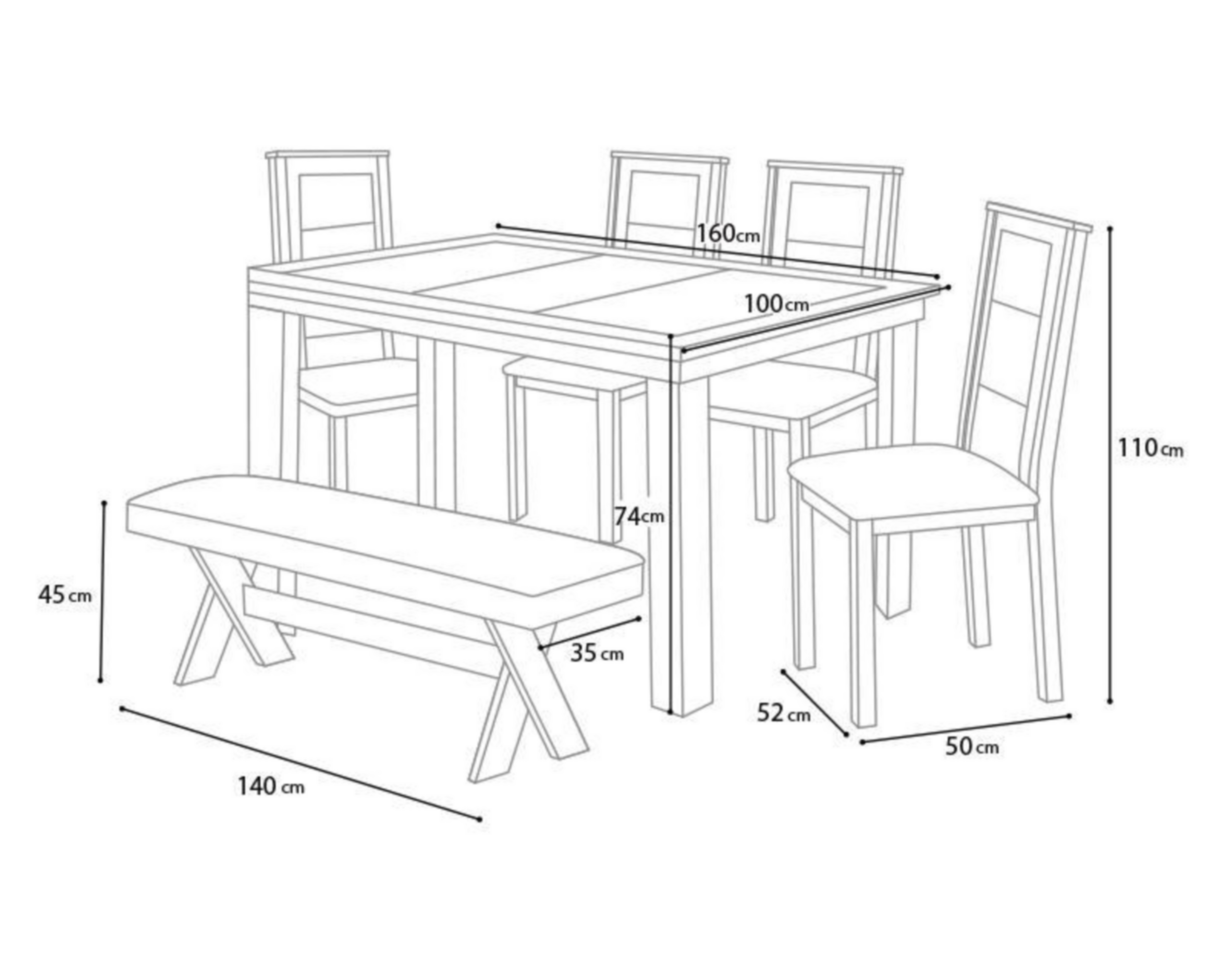 Foto 6 | Comedor Oxford con 4 Sillas y 1 Banco