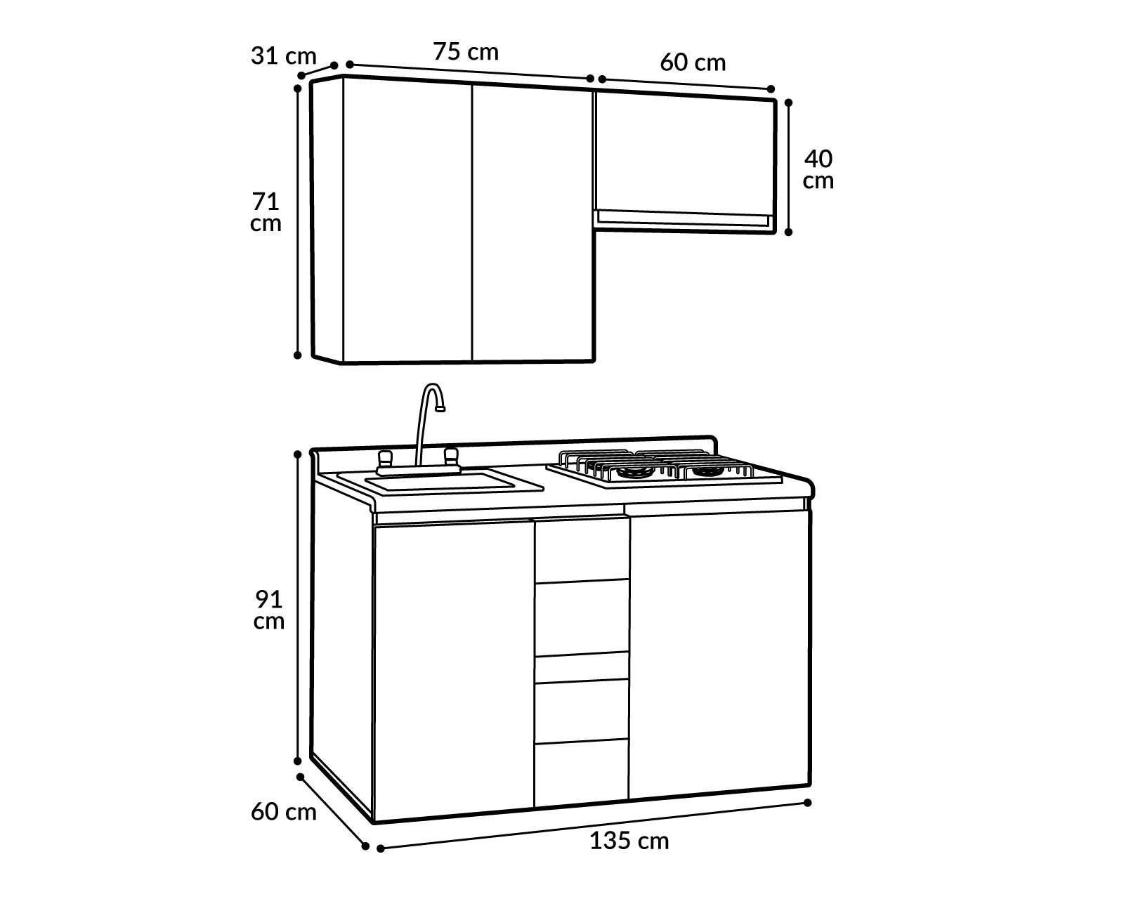 Foto 9 pulgar | Cocina Integral Mobi Austin Blanco 135 cm