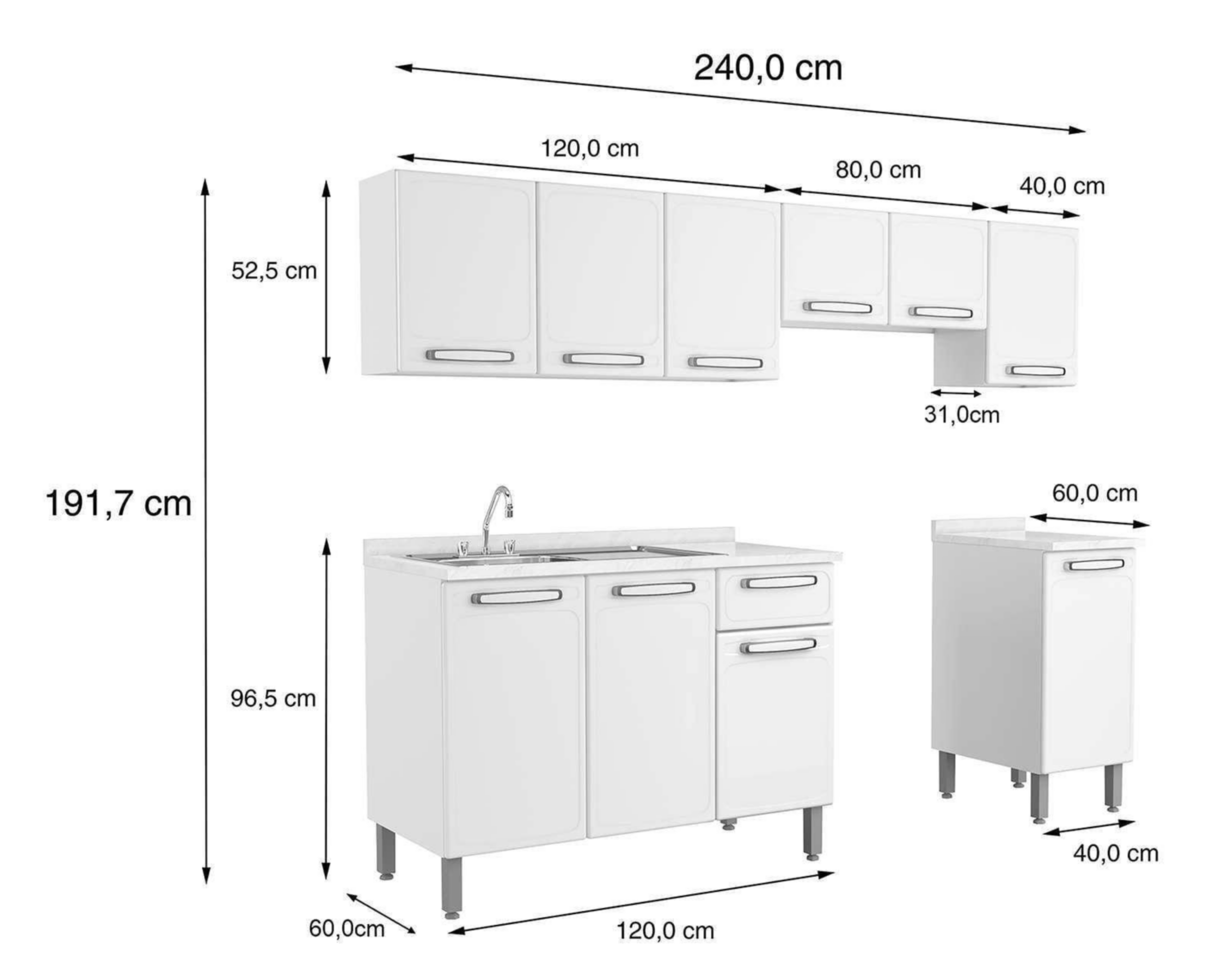 Foto 9 pulgar | Cocina Integral Aurora Blanca 240 cm