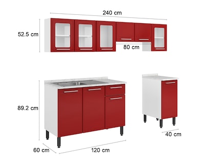 Foto 4 | Cocina Integral Julia Rojo 240 cm