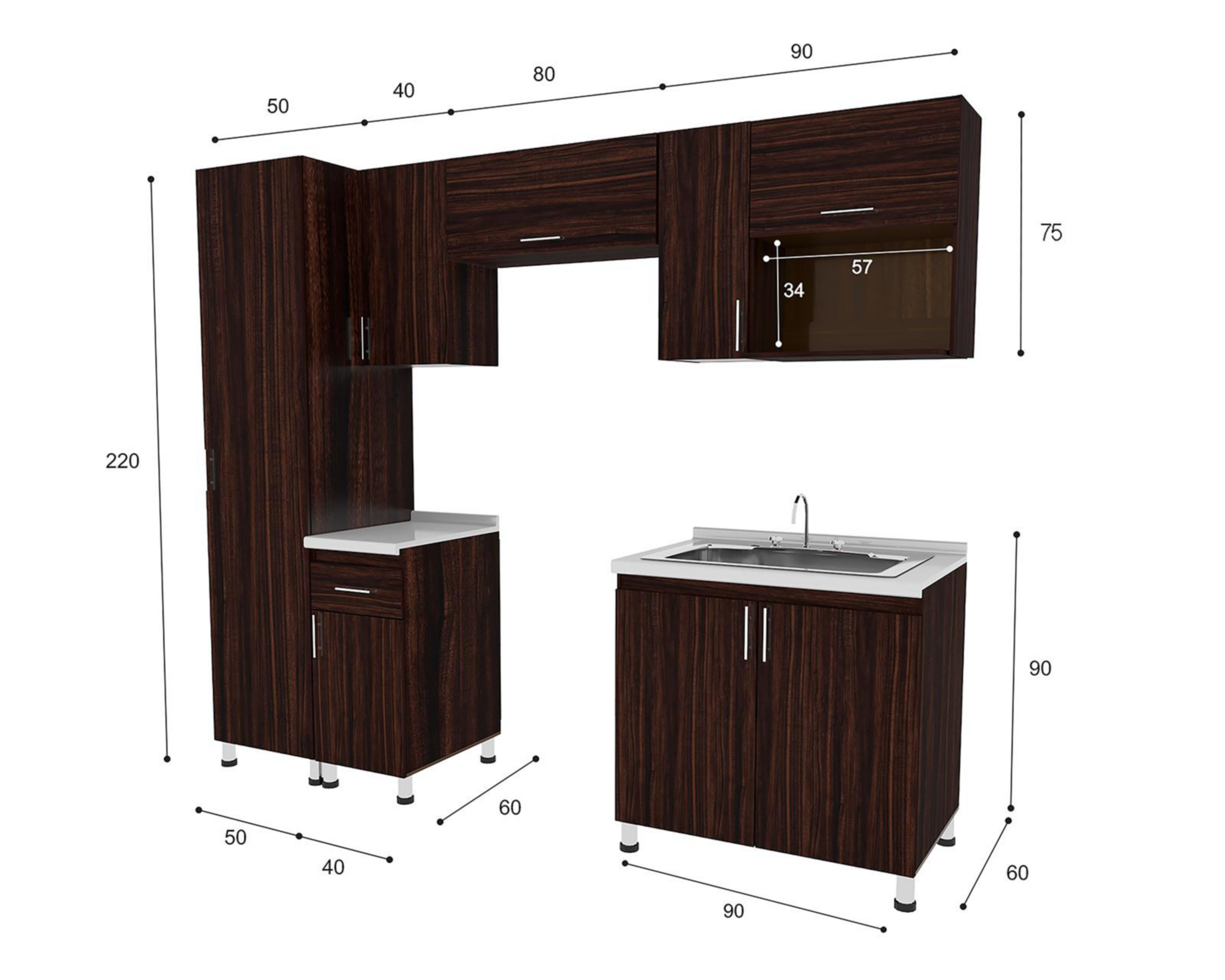 Foto 4 | Cocina Integral Movi Denver Nogal Moka 260 cm