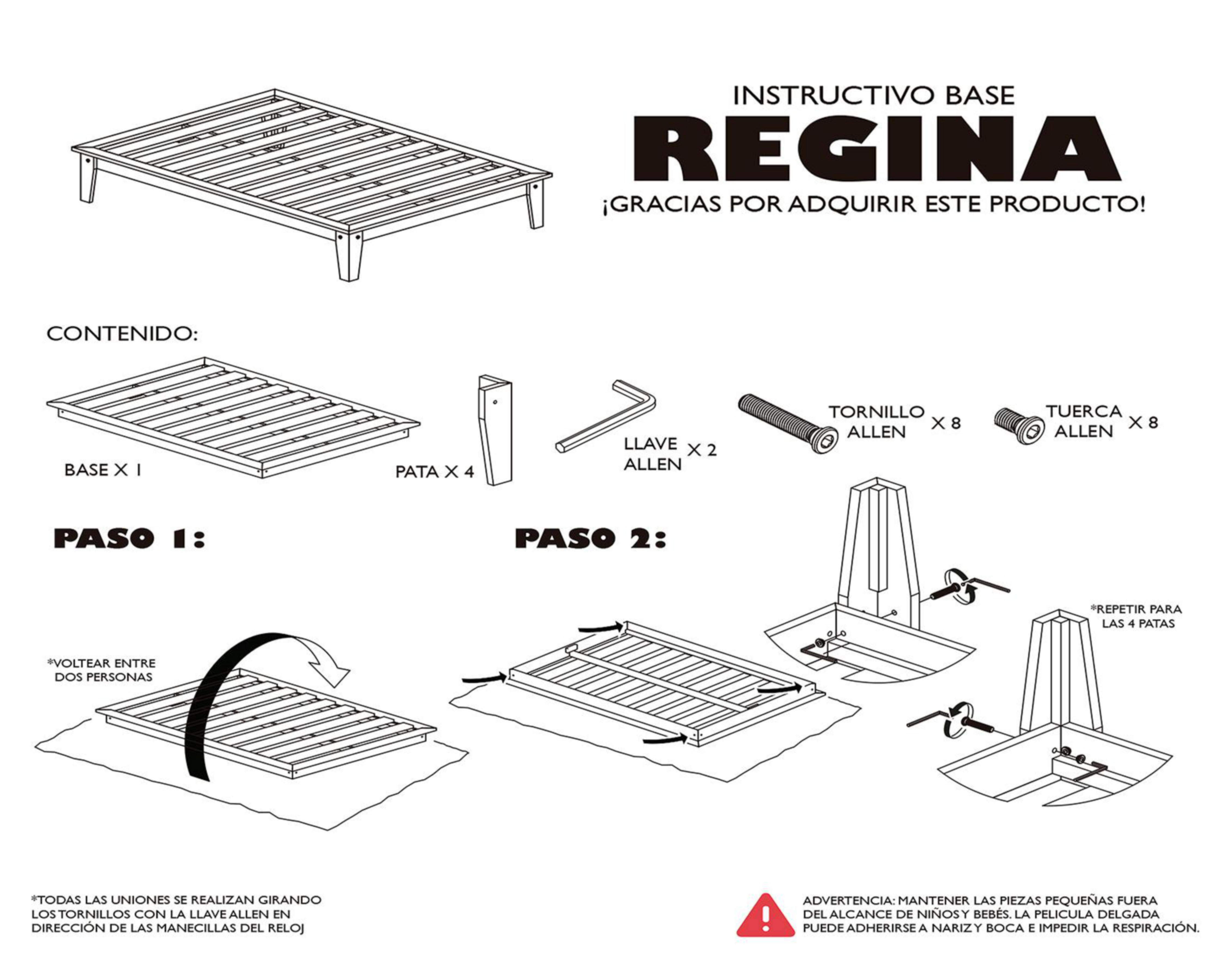 Foto 7 pulgar | Base para Cama Matrimonial Regina de Madera