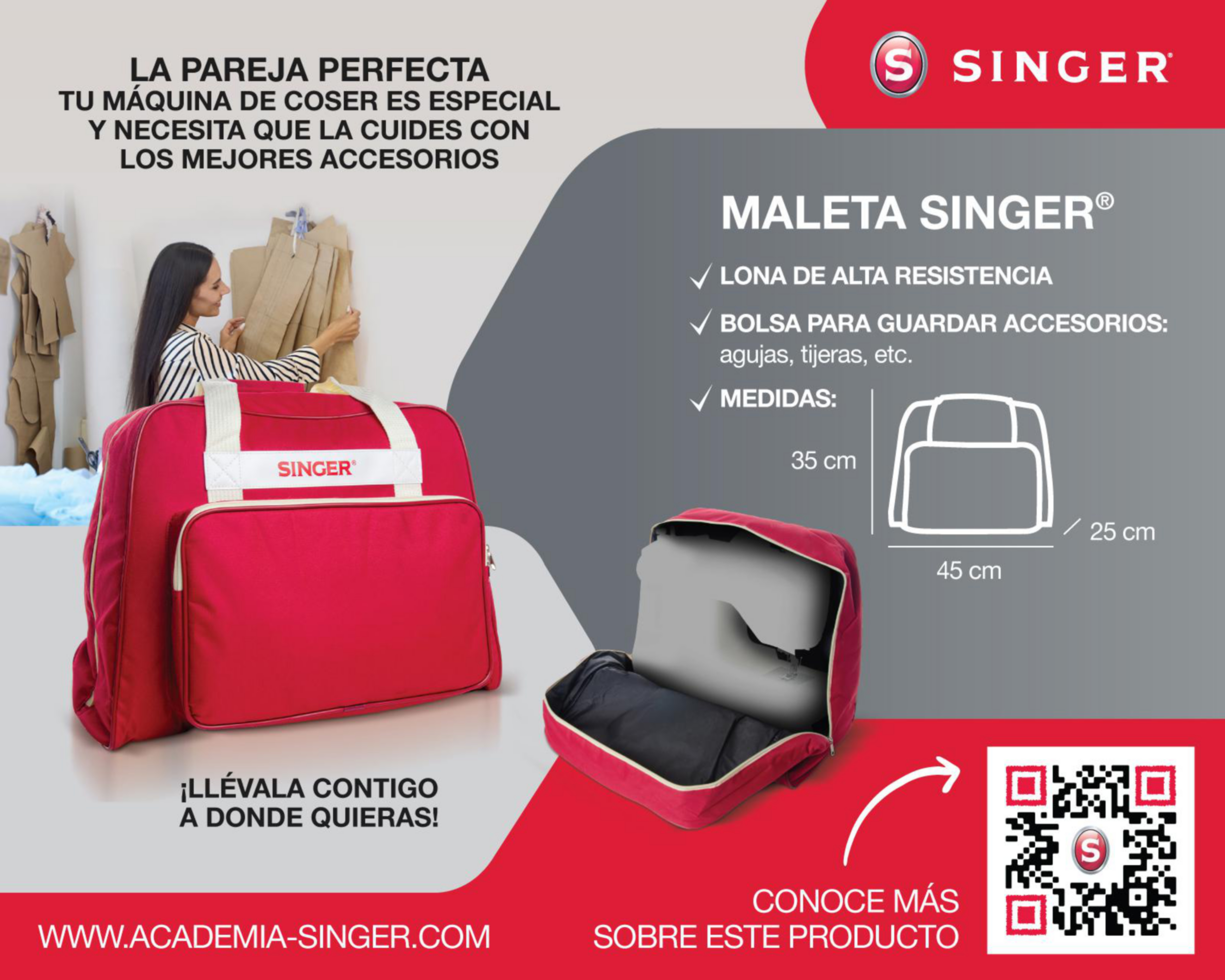 Foto 6 pulgar | Maleta para Máquina de Coser Singer Roja