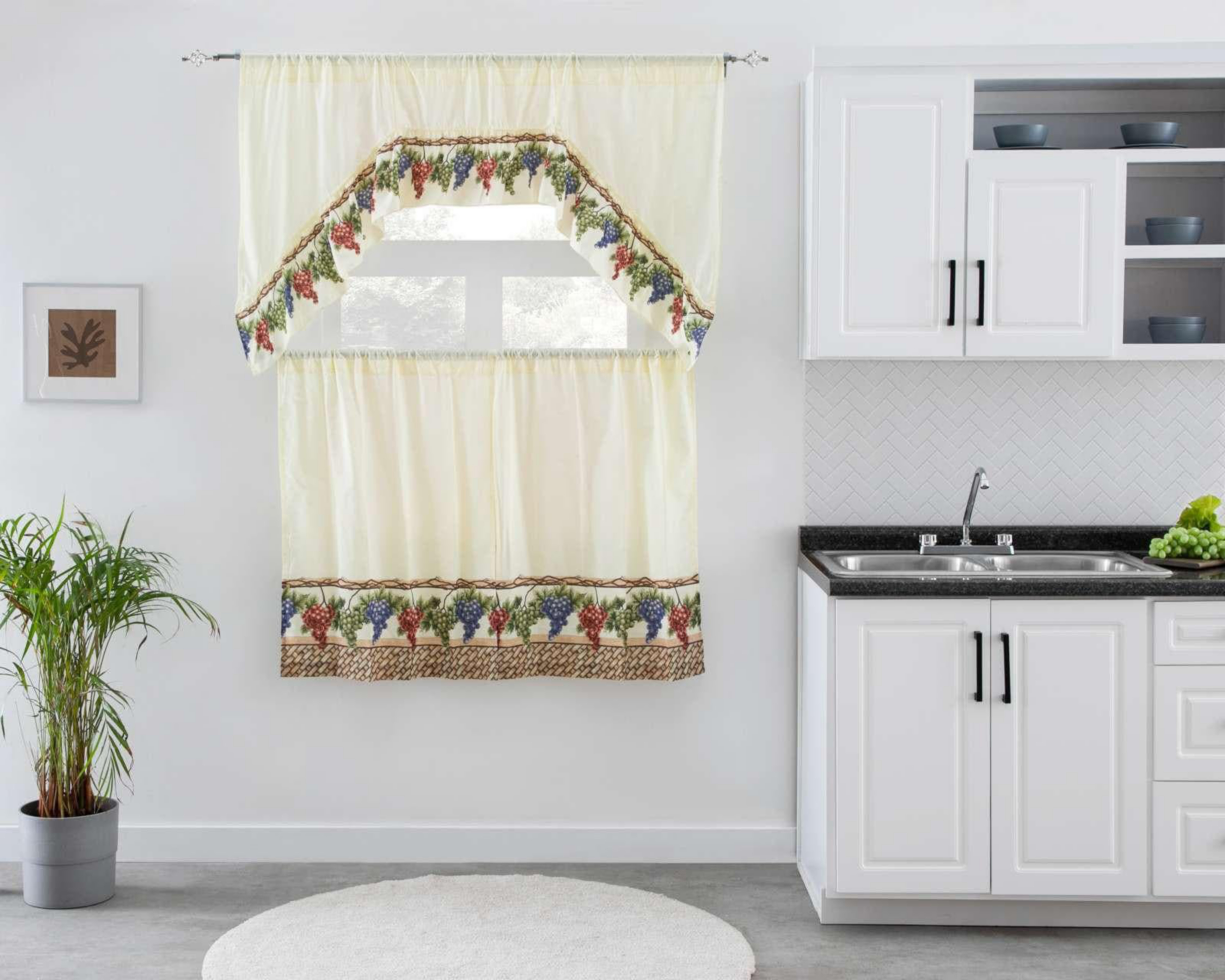 Foto 2 pulgar | Cortinas de Cocina Viña Beige Medida Superior 142 x 91 cm e Inferiores 72 x 91 cm