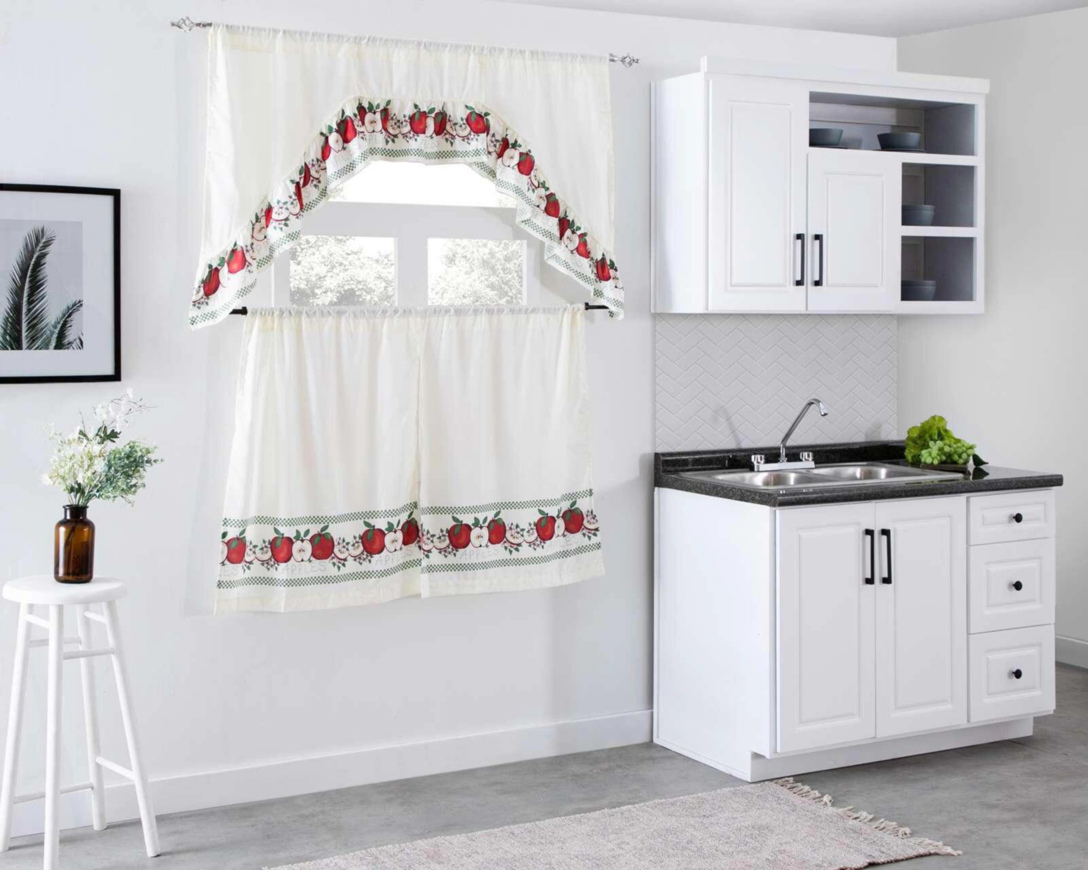 Foto 2 pulgar | Cortinas de Cocina Manzanitas Beige Medida Superior 142 x 91 cm e Inferiores 72 x 91 cm
