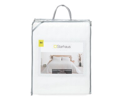 Foto 4 | Colcha Matrimonial con Fundas para Almohada Starhaus Magnolia Blanca 3 Piezas
