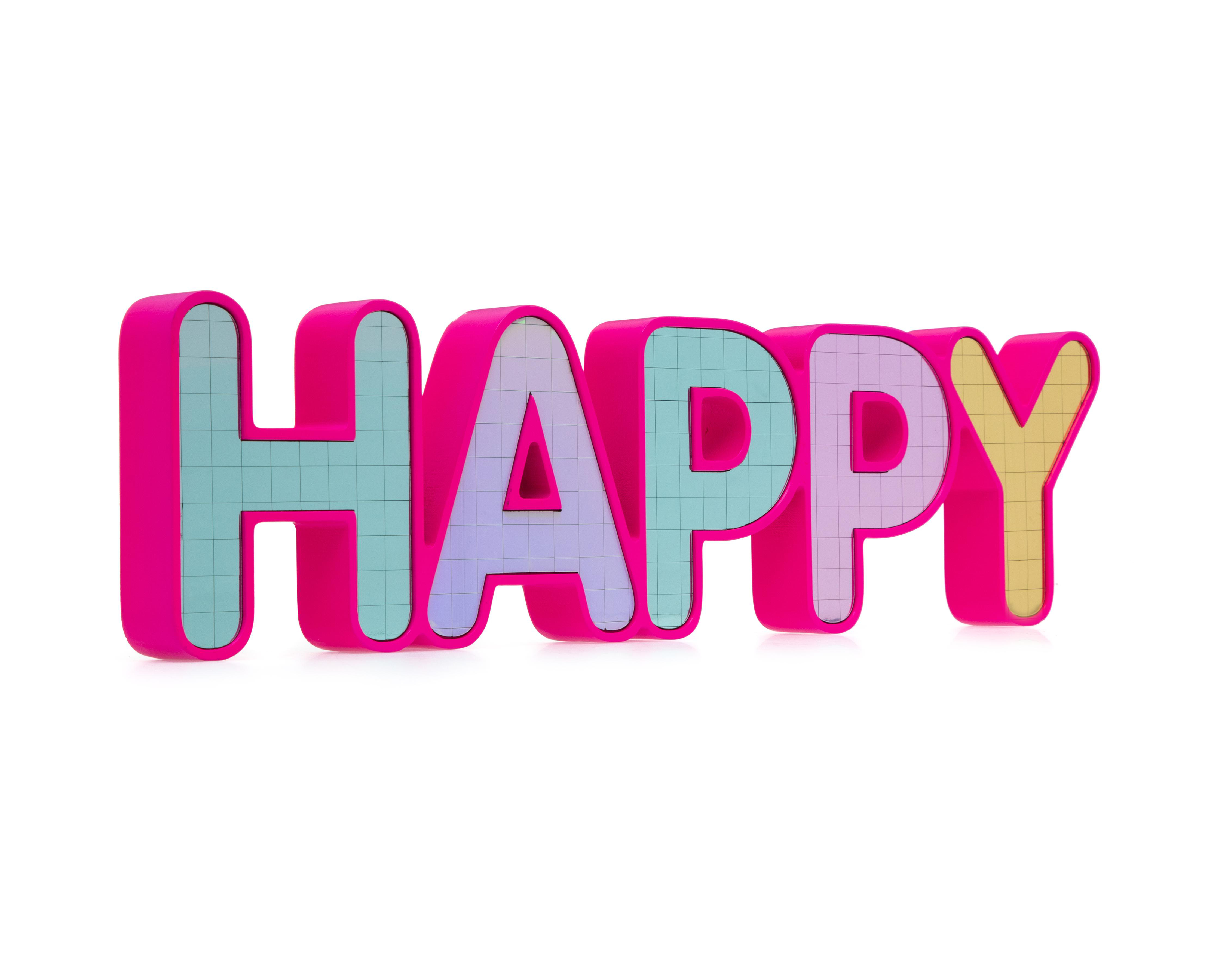 Letrero Decorativo Happy de Madera Industrializada