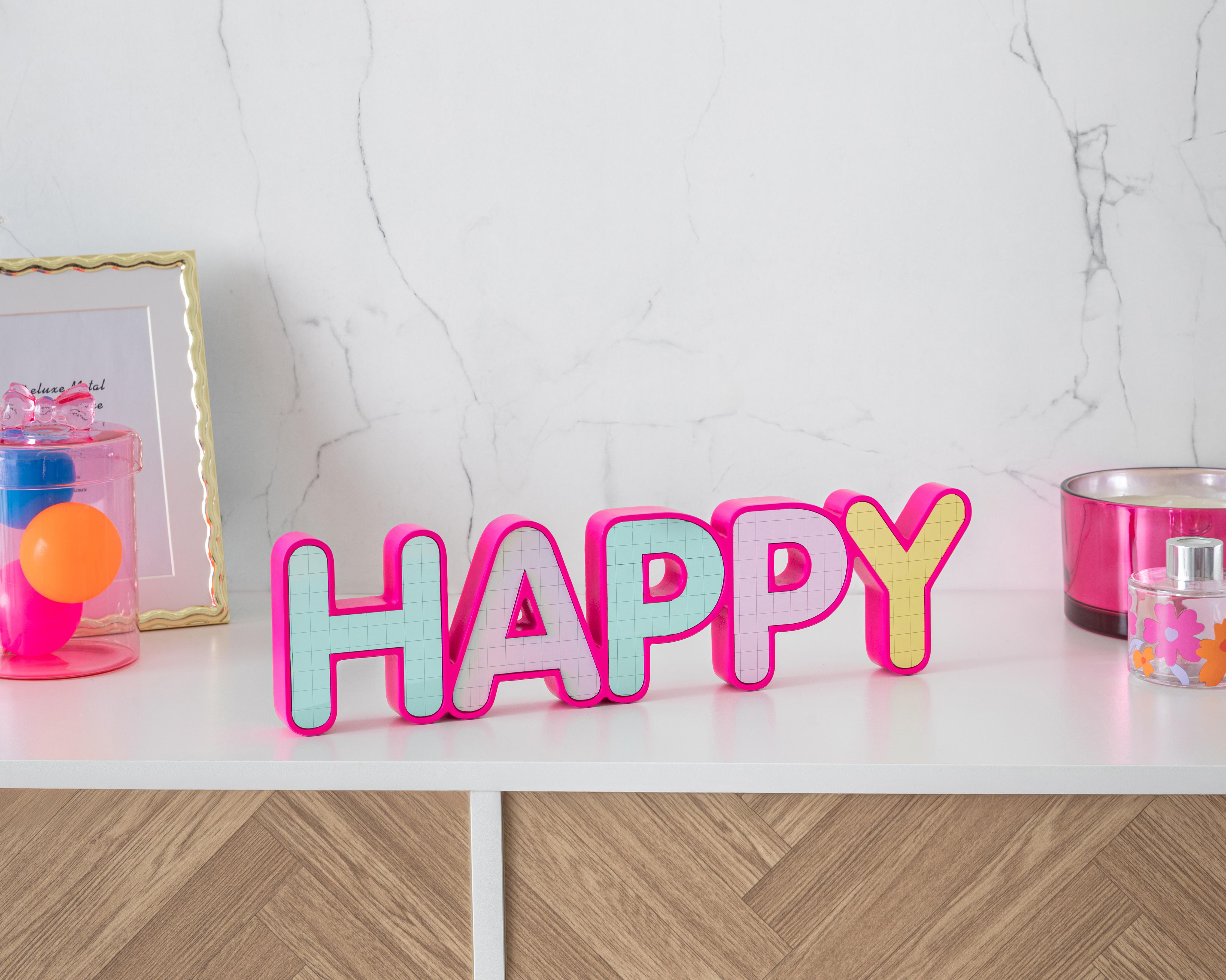 Foto 6 pulgar | Letrero Decorativo Happy de Madera Industrializada