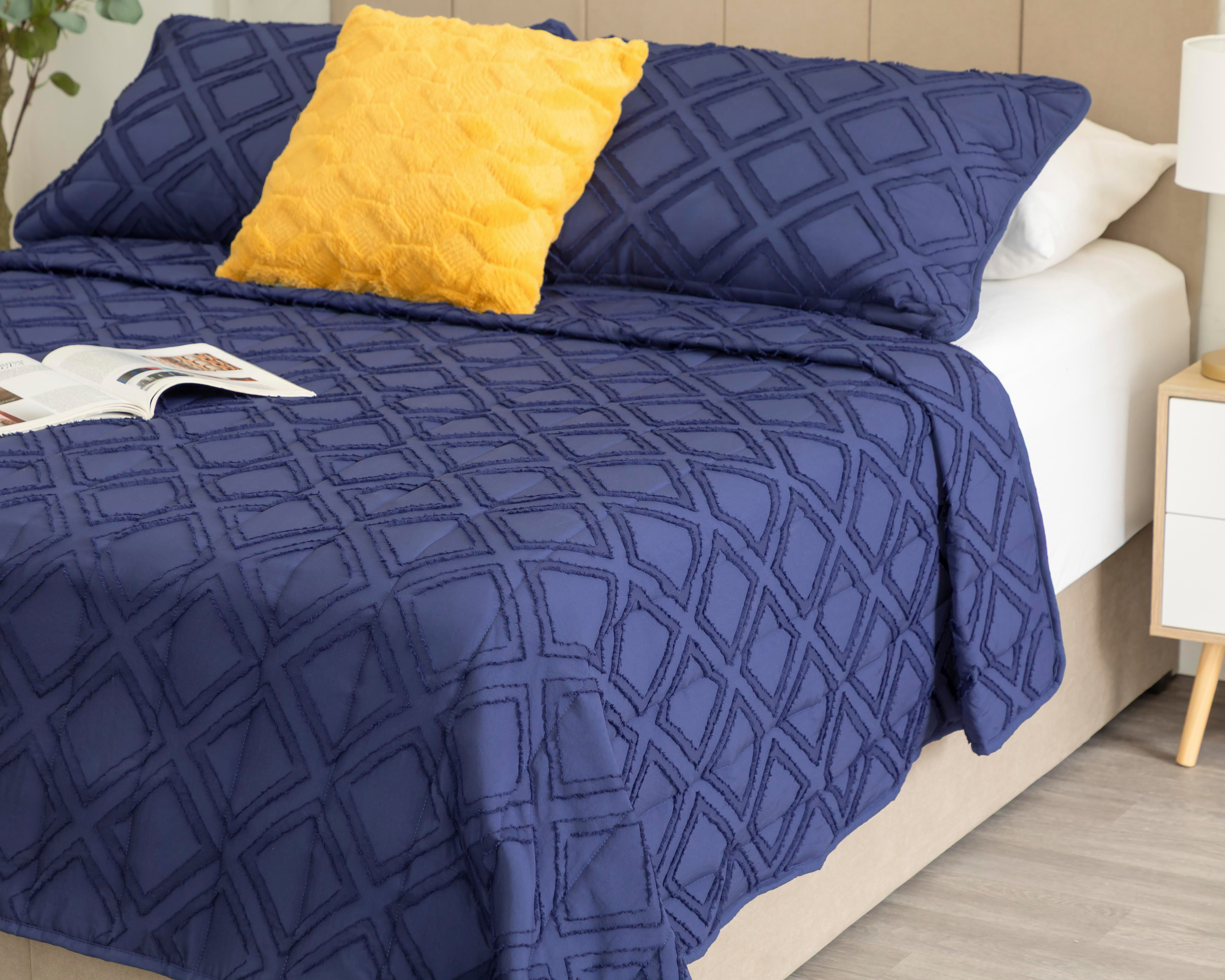 Colcha Matrimonial Starhaus Clark Azul Marino 3 Piezas