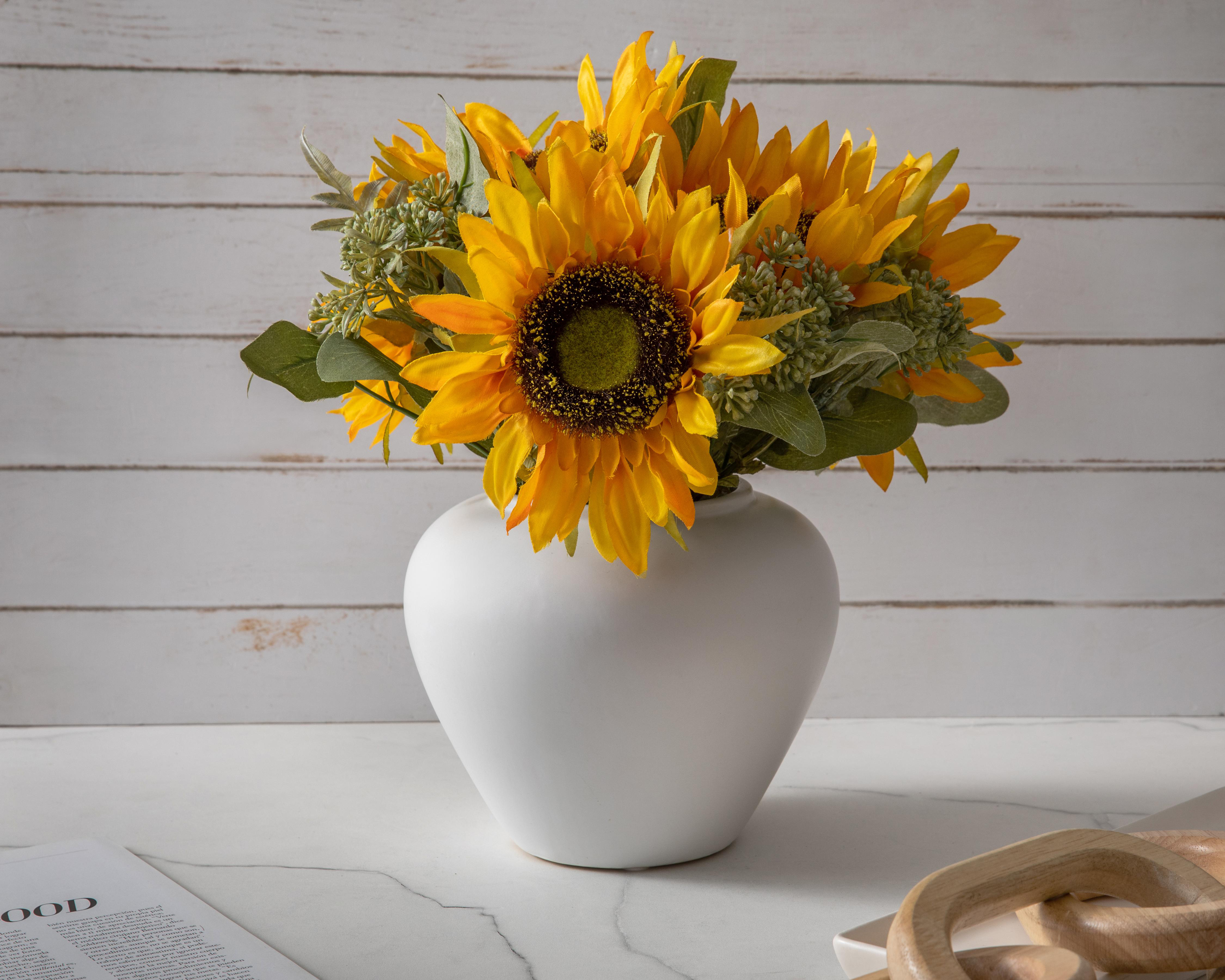 Foto 5 pulgar | Girasoles Artificiales con Florero Starhaus 33 cm