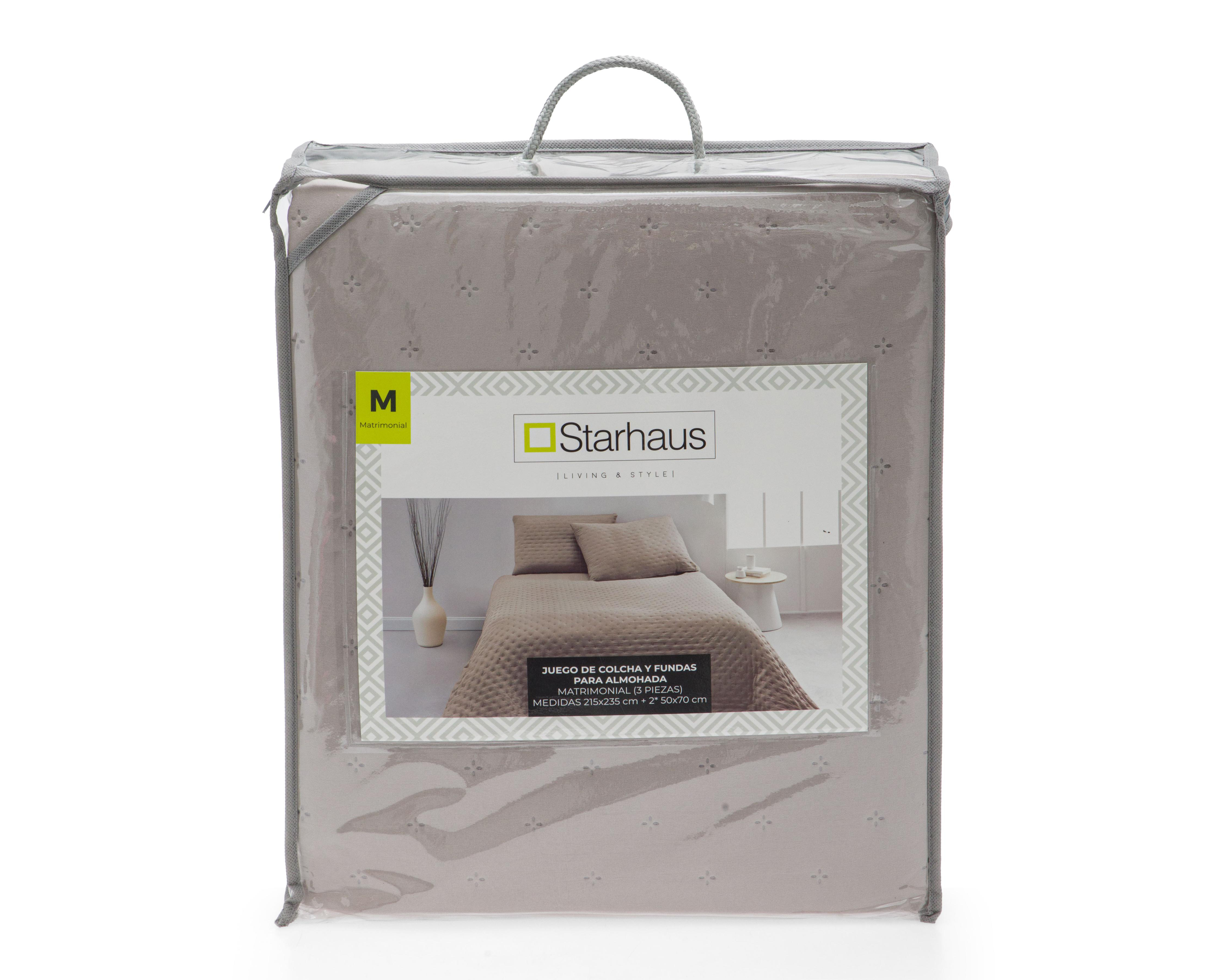 Foto 4 | Colcha Matrimonial con Fundas para Almohada Starhaus Gris 3 Piezas