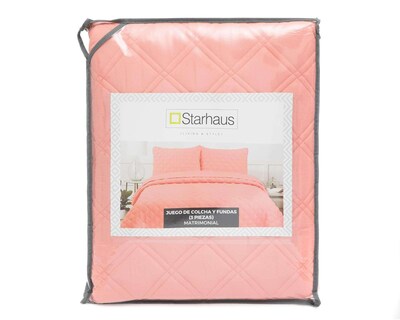 Foto 5 | Colcha Starhaus Matrimonial Brunico Mat Salmón 3 Piezas