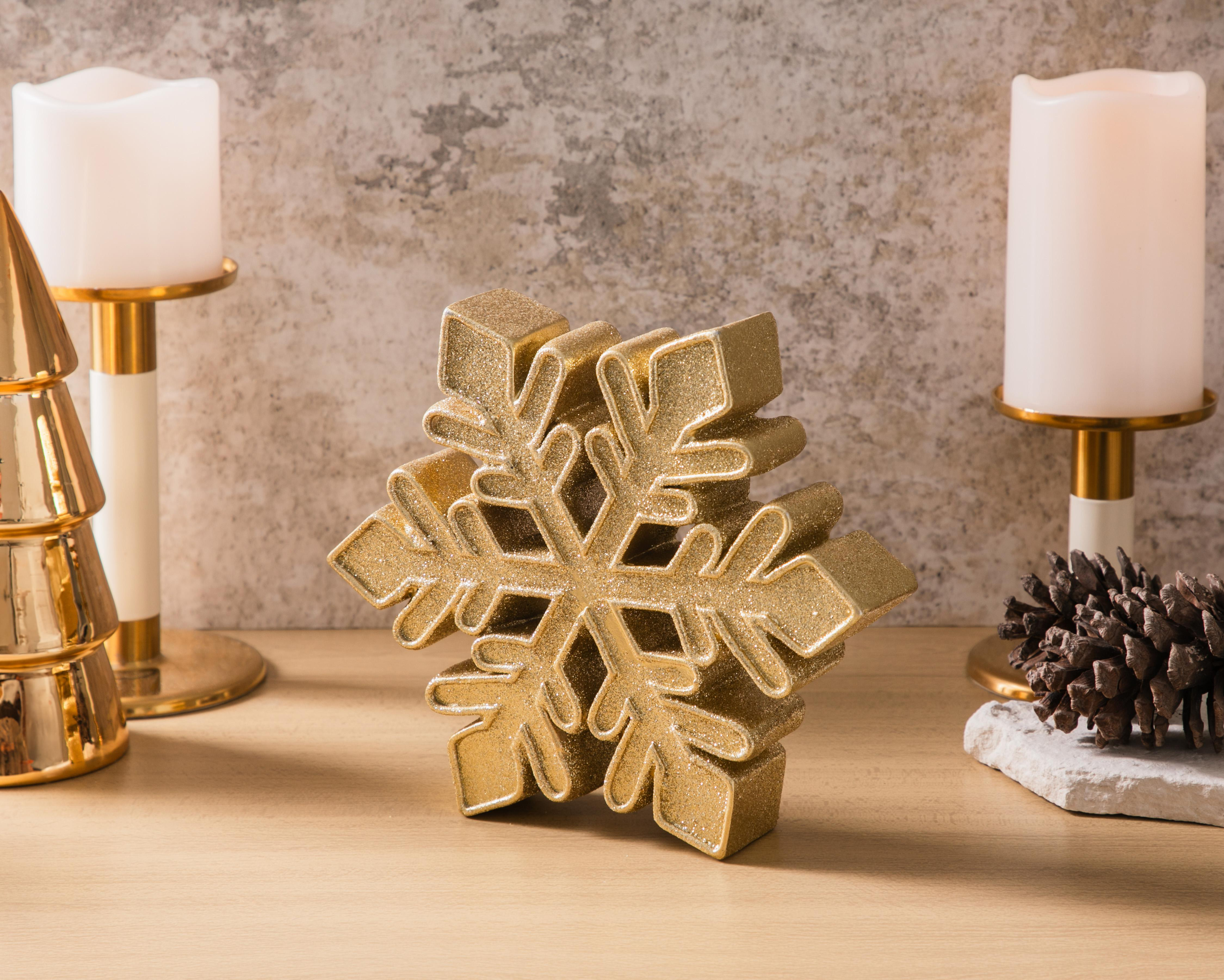 Foto 6 pulgar | Figura Decorativa Copo de Nieve de Navidad Oro Flake de Resina