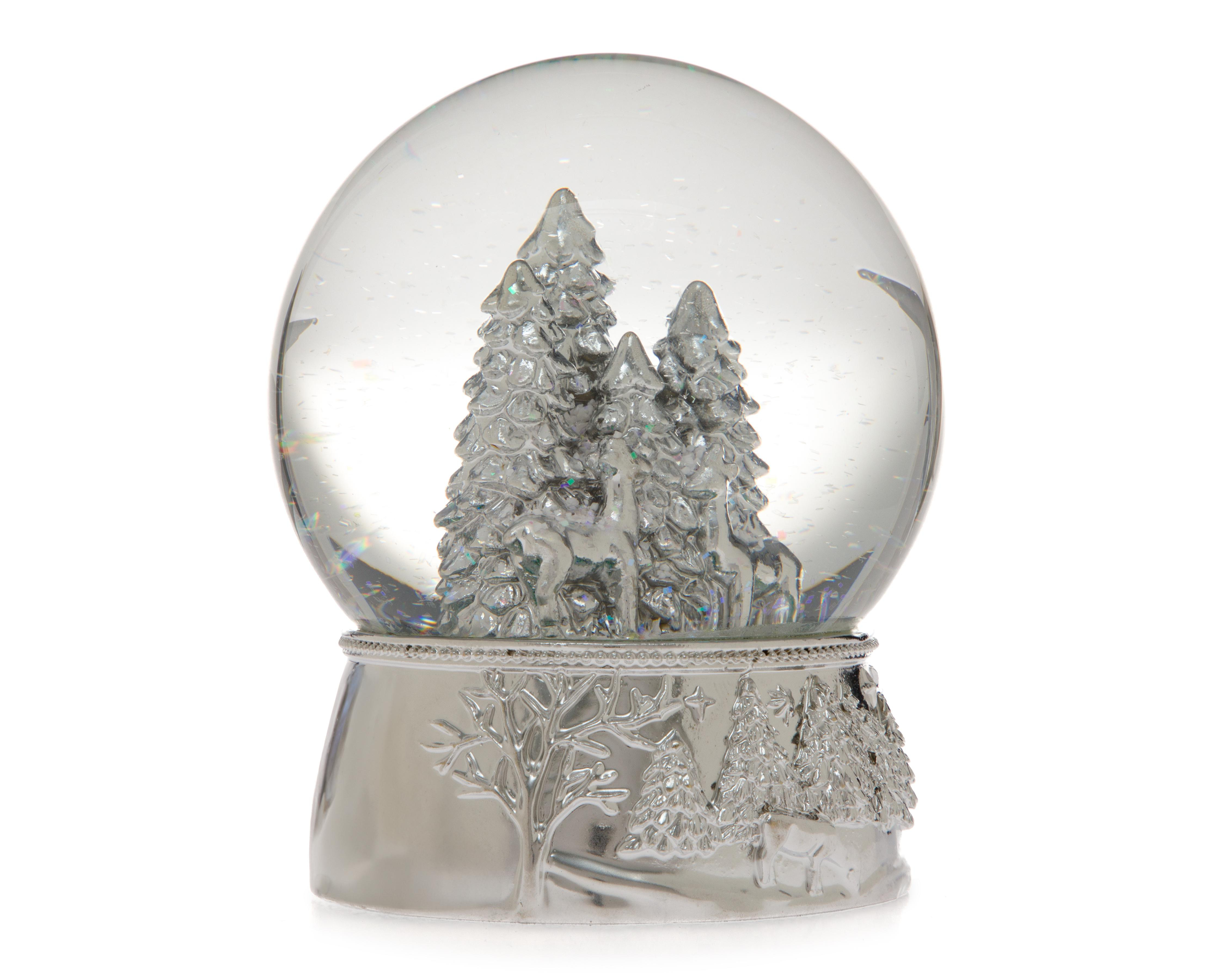 Esfera de Nieve de Navidad Bosque Platino de Poliresina $229