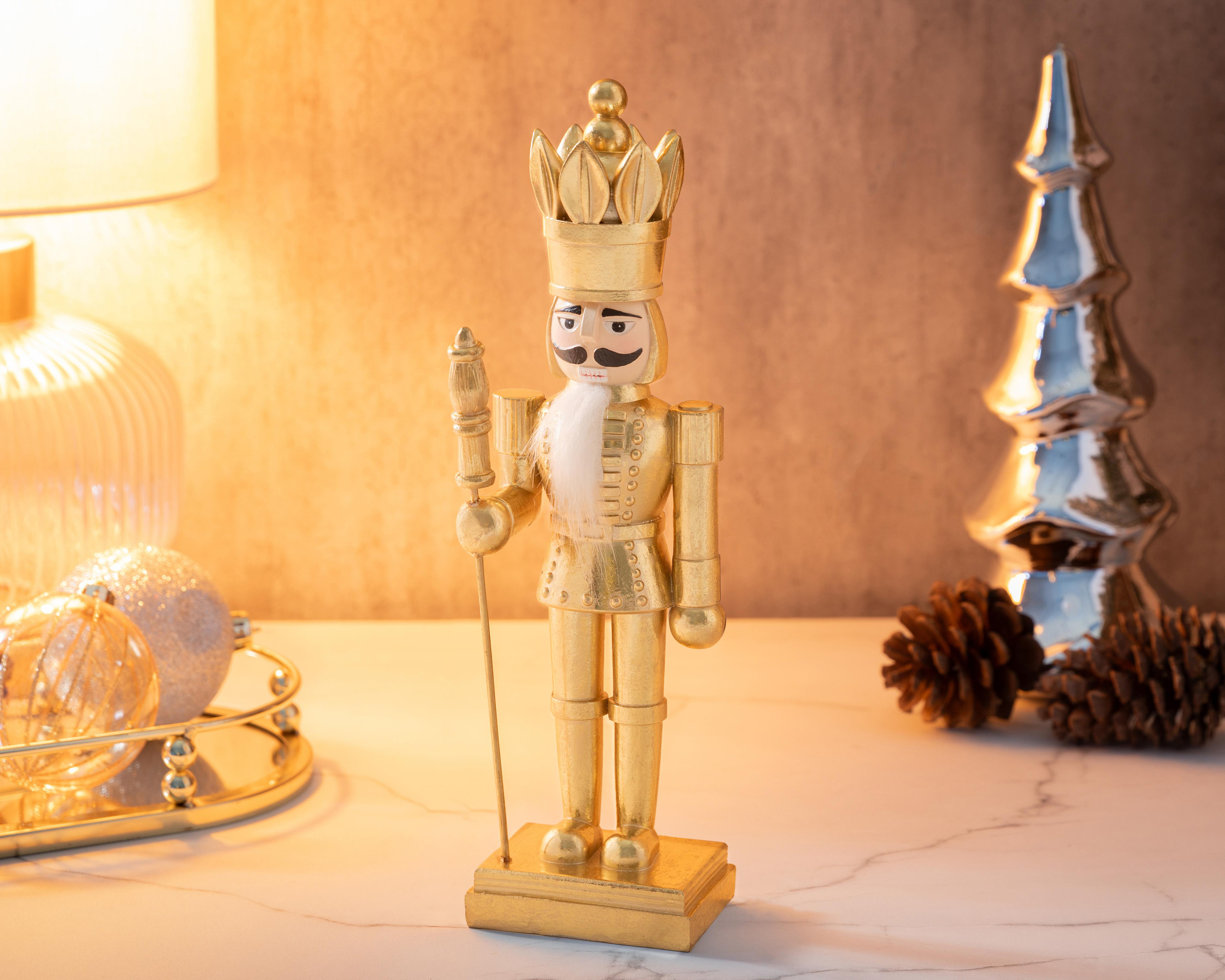 Foto 6 pulgar | Figura Decorativa Cascanueces de Navidad Gold Nutcracker de Resina
