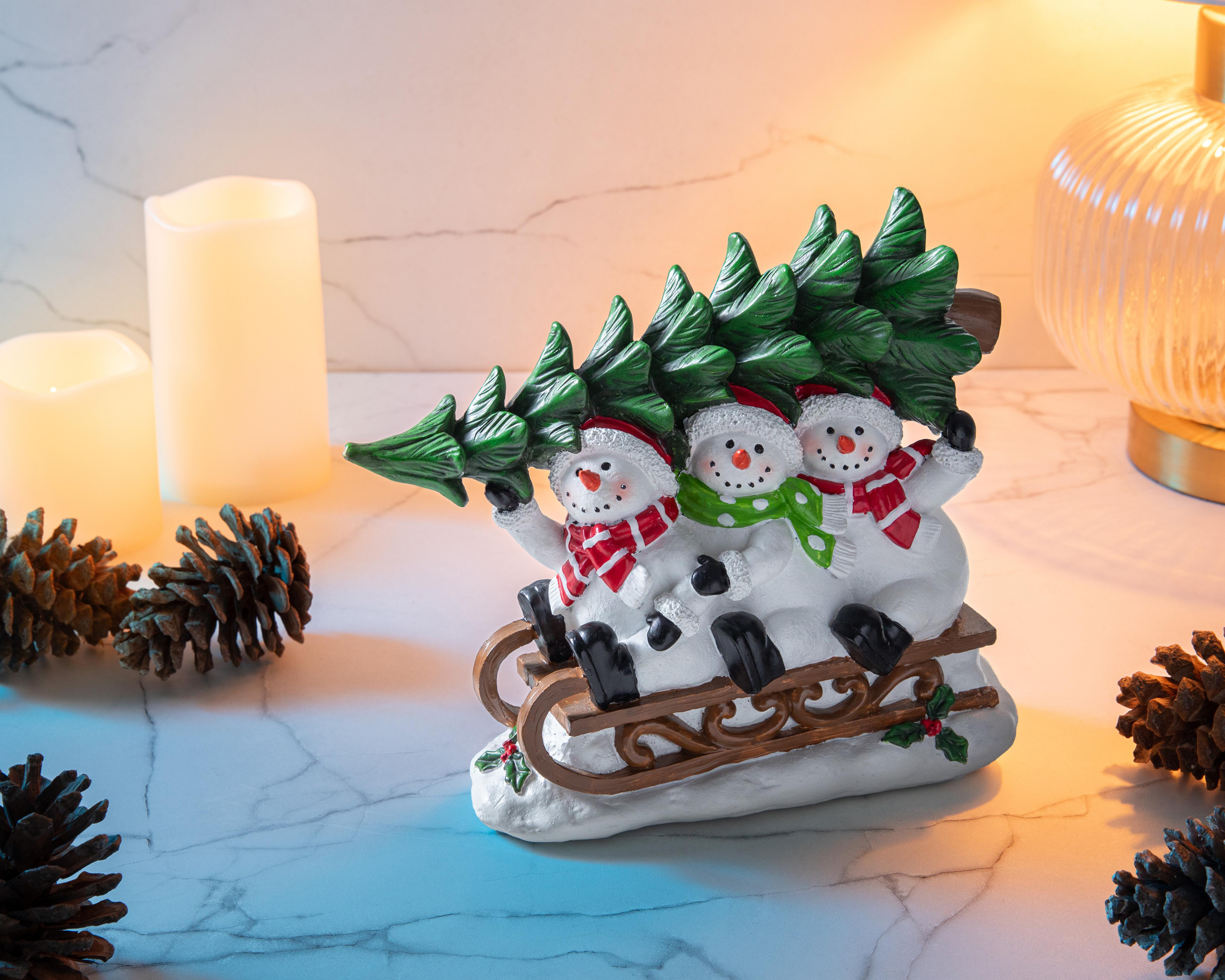 Foto 6 pulgar | Figura Decorativa Monos de Nieve de Navidad Trineo de Resina