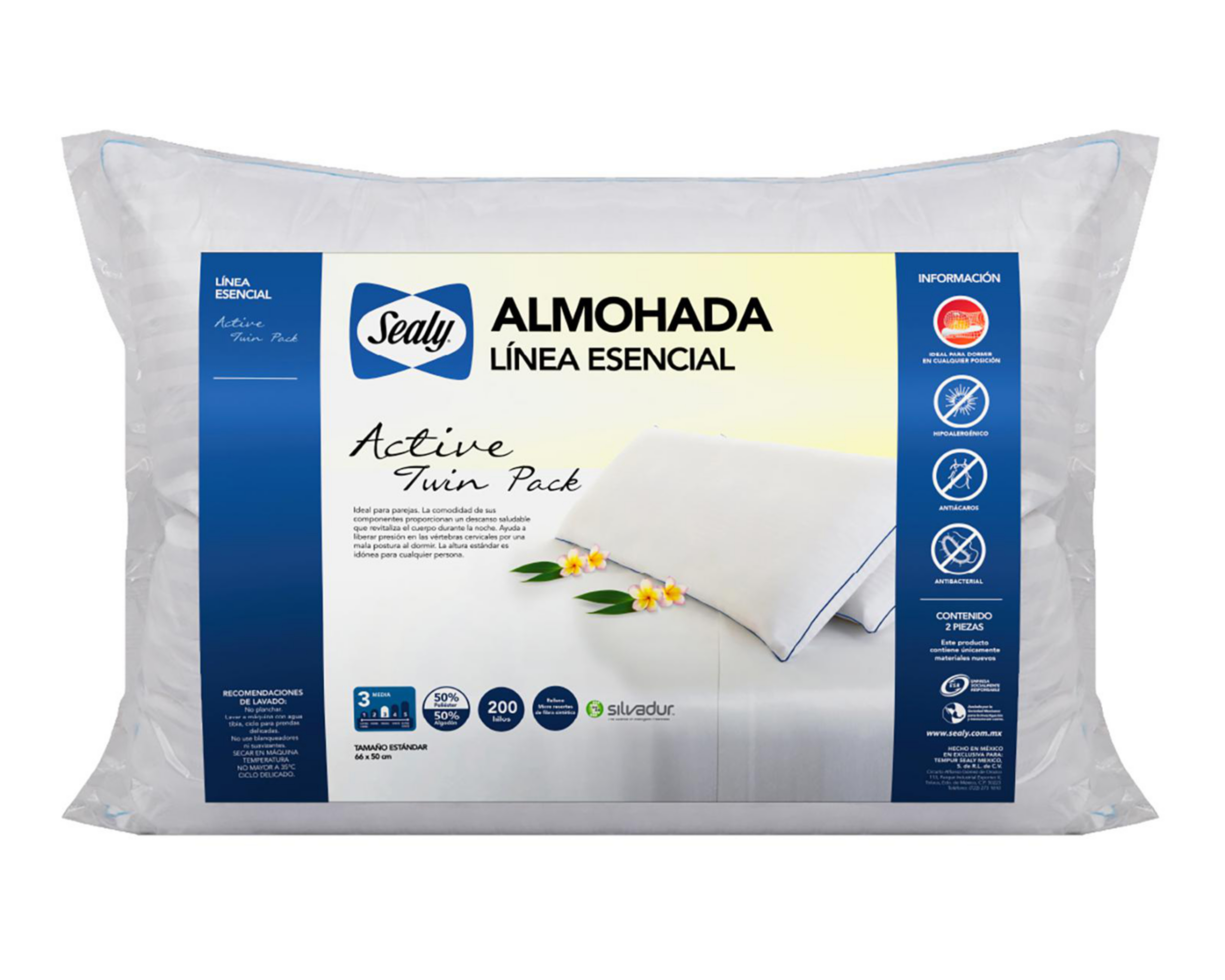 Foto 2 | Almohada Sealy Active Twin Pack Estándar Semi Firme