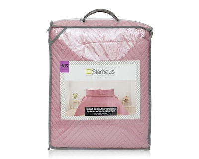 Foto 4 | Colcha King Size con Fundas para Almohada Starhaus Marisol Rosa 3 Piezas