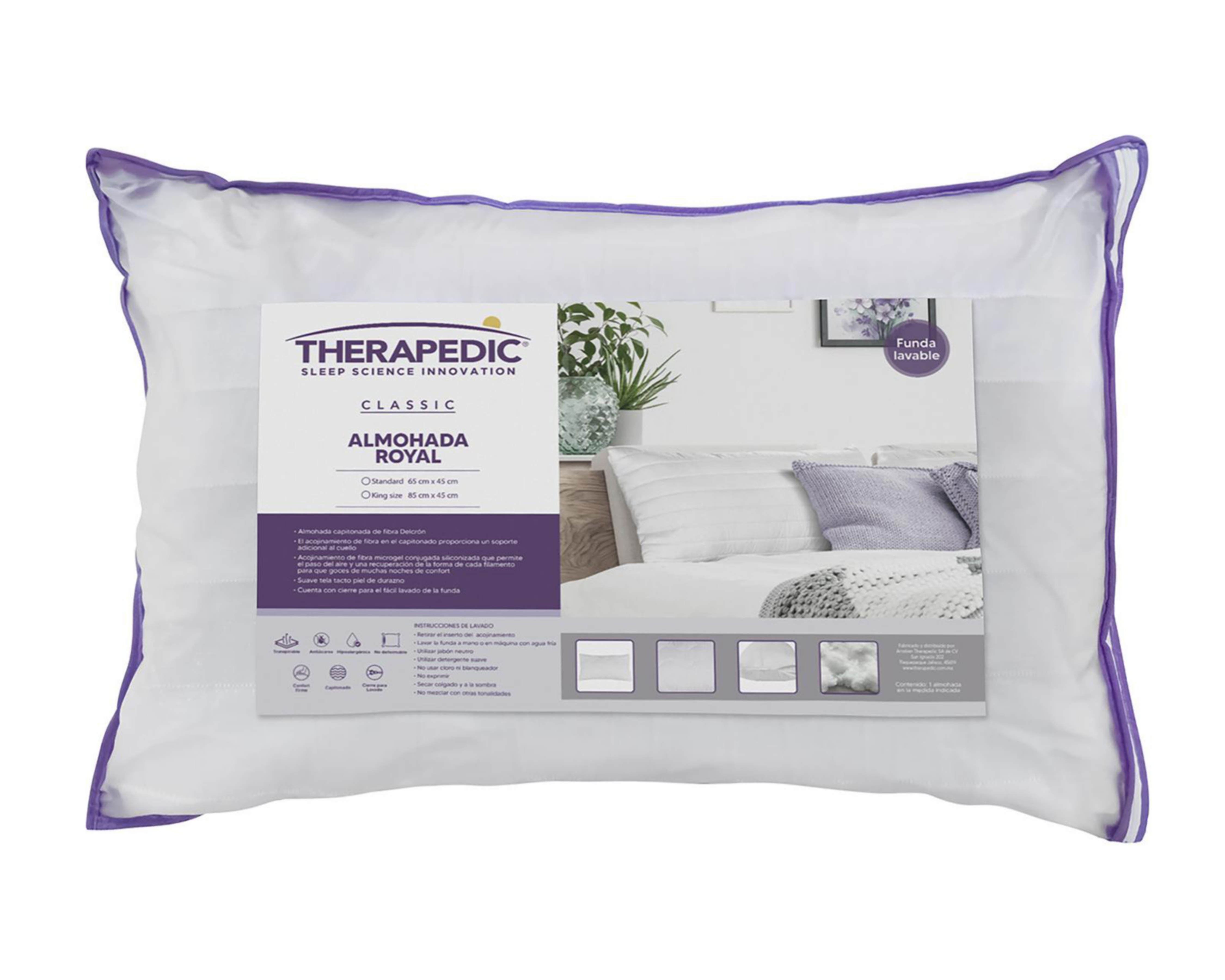 Foto 3 pulgar | Funda para Almohada King Size Therapedic Royal Blanca