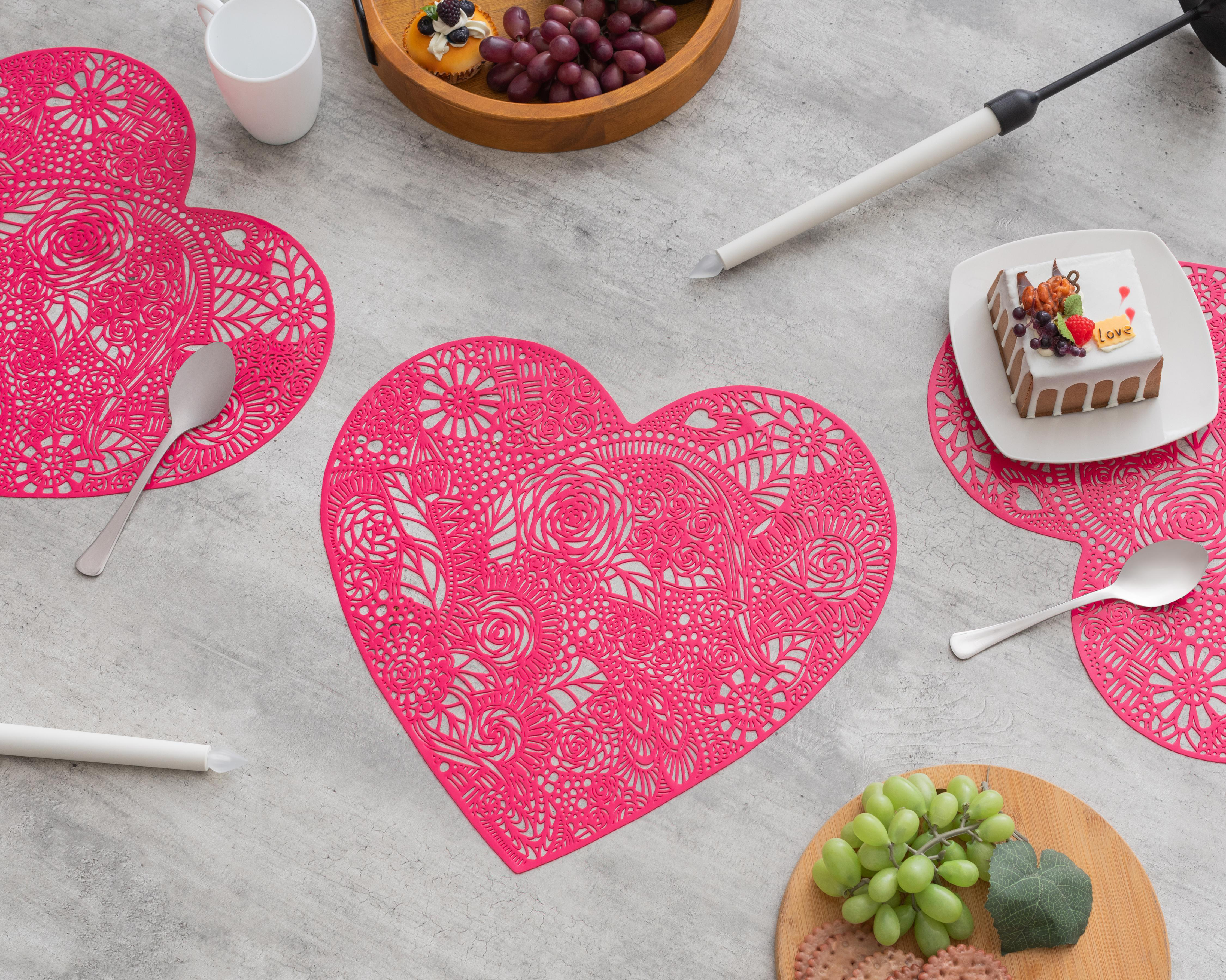 Mantel Individual Corazón Rosa Fucsia 4 Piezas $79