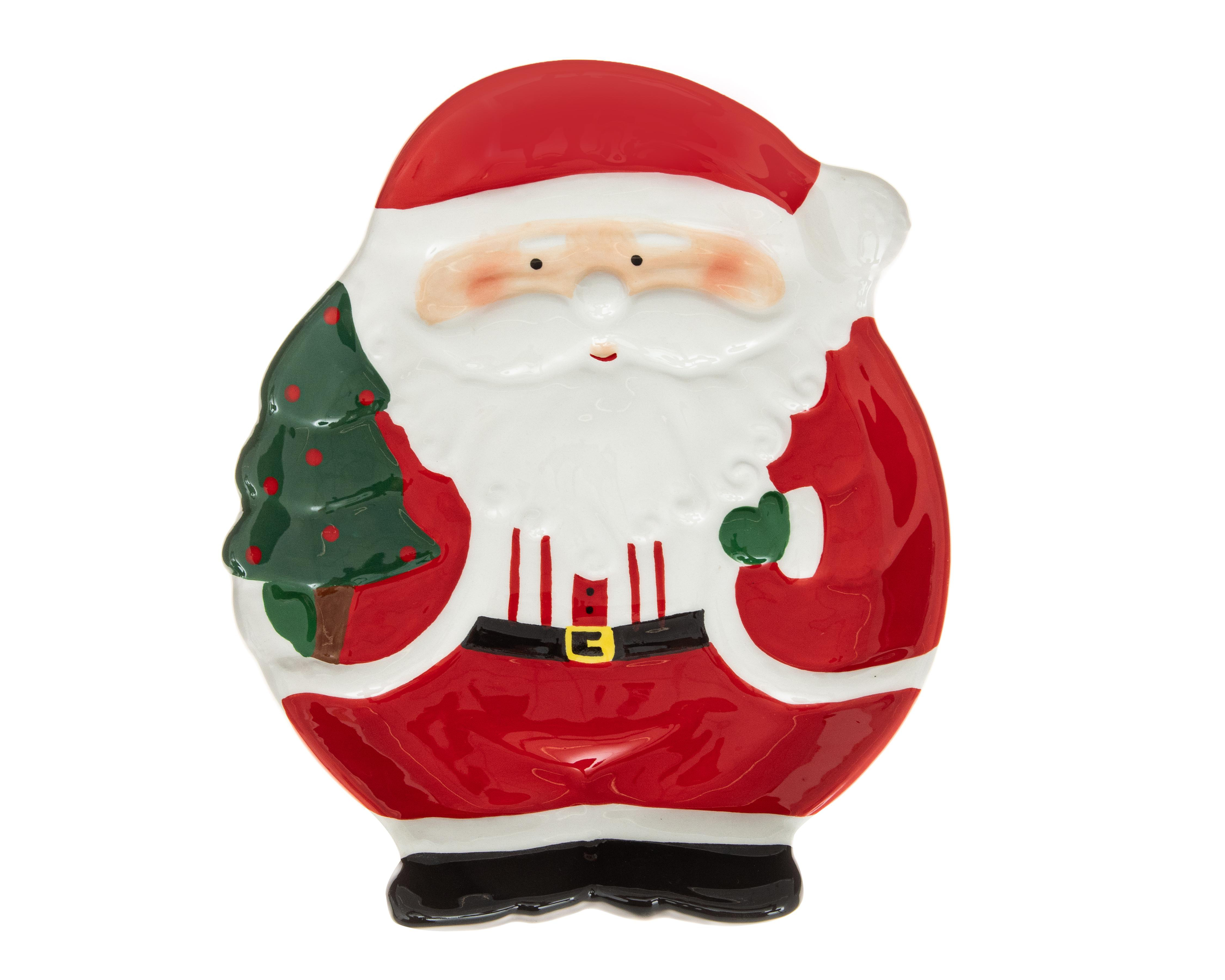Plato Navideño Santa Pine de Cerámica Rojo $39