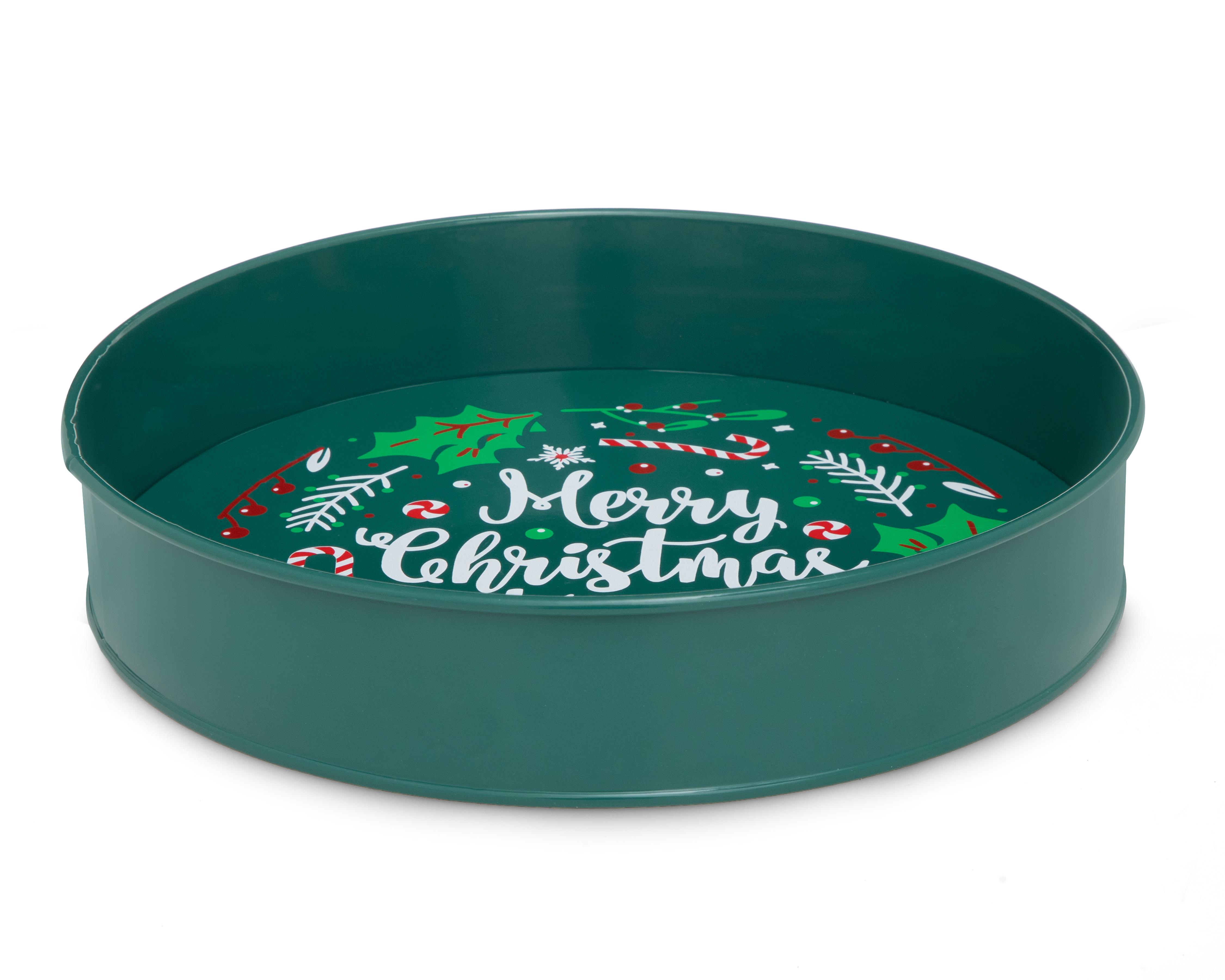 Charola Navideña Jingle Verde de Metal $49
