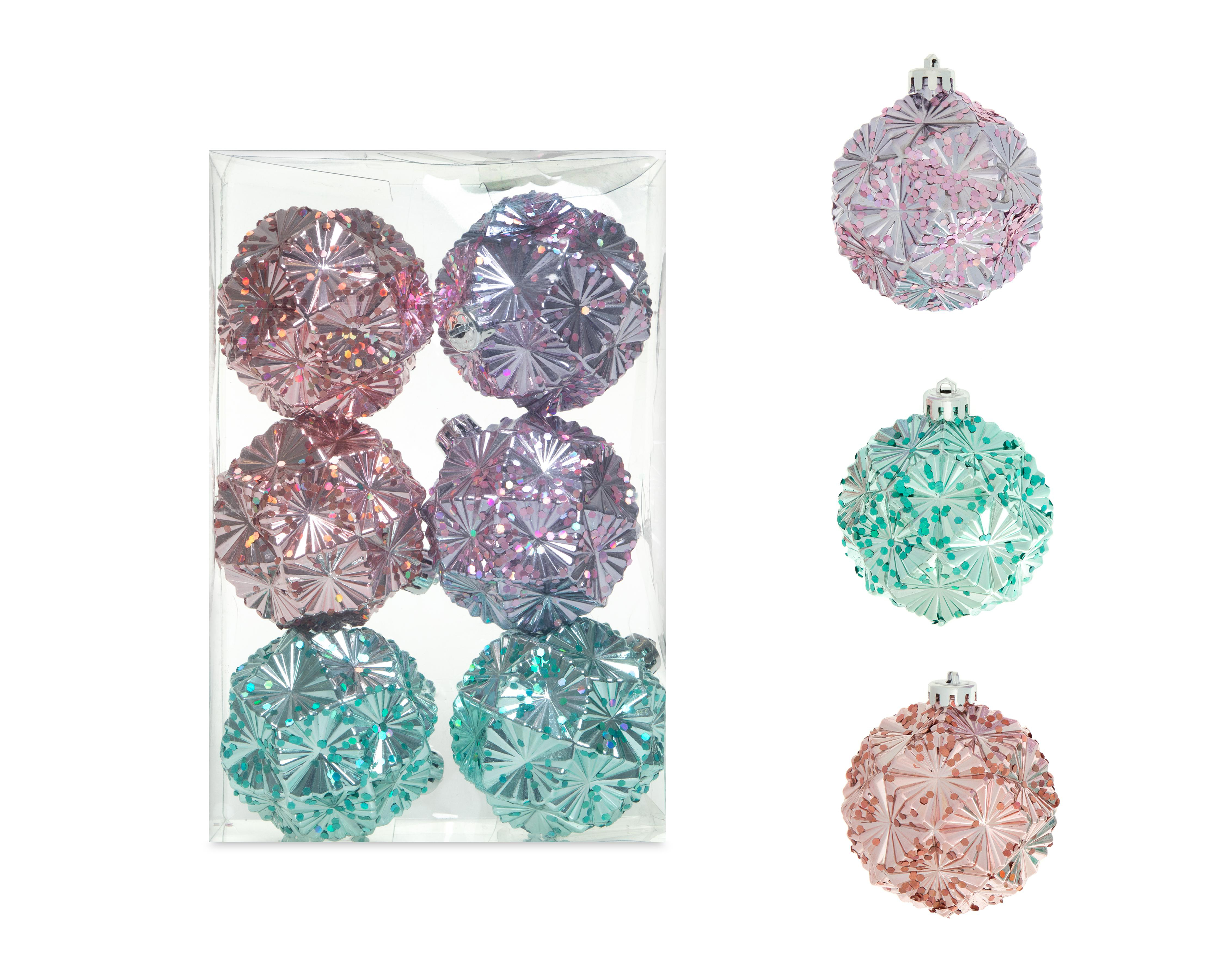Esferas Navideñas Glittery Pastel 6 Piezas