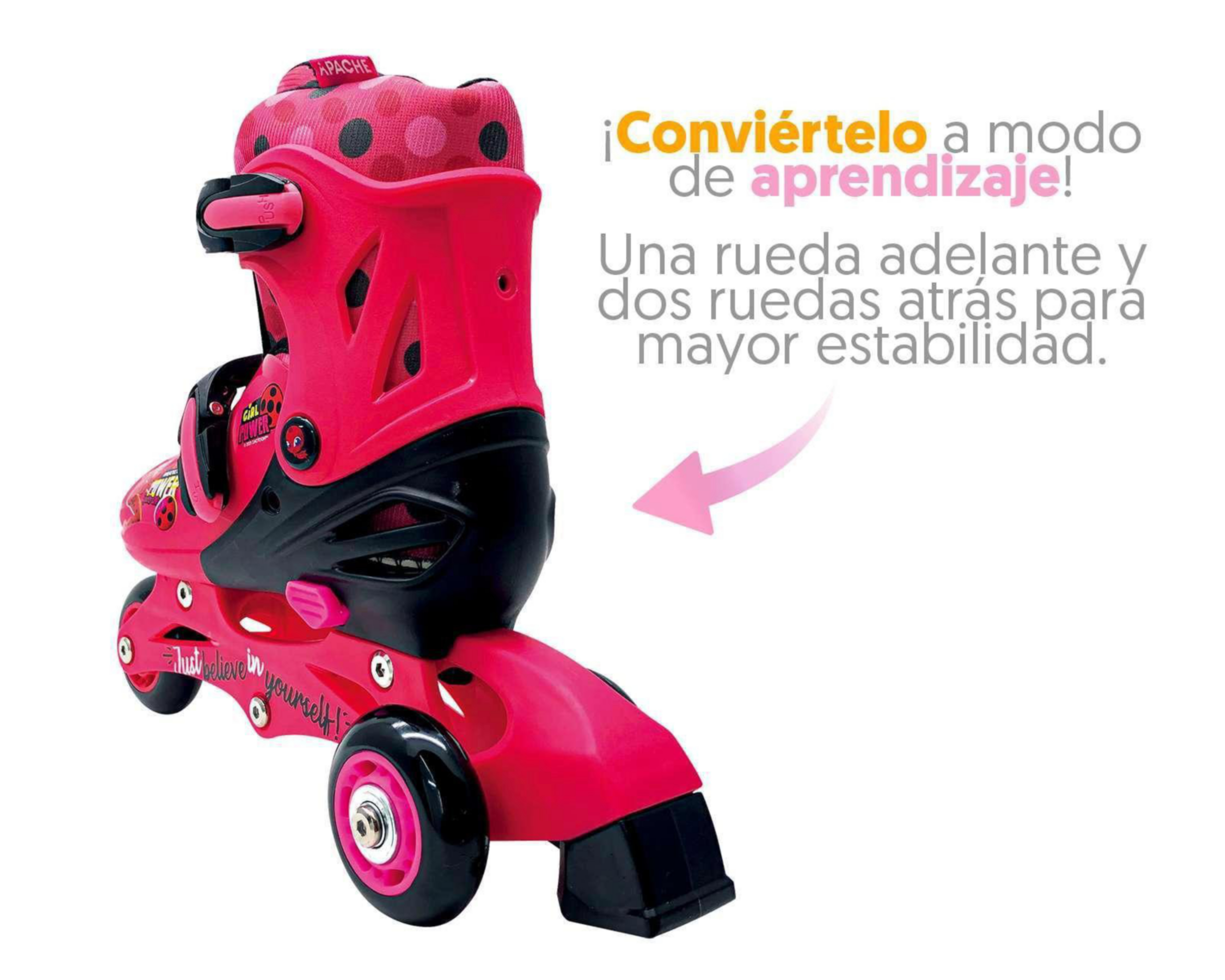 Foto 5 pulgar | Patines Apache Ladybug color Rojo Talla 19 - 22