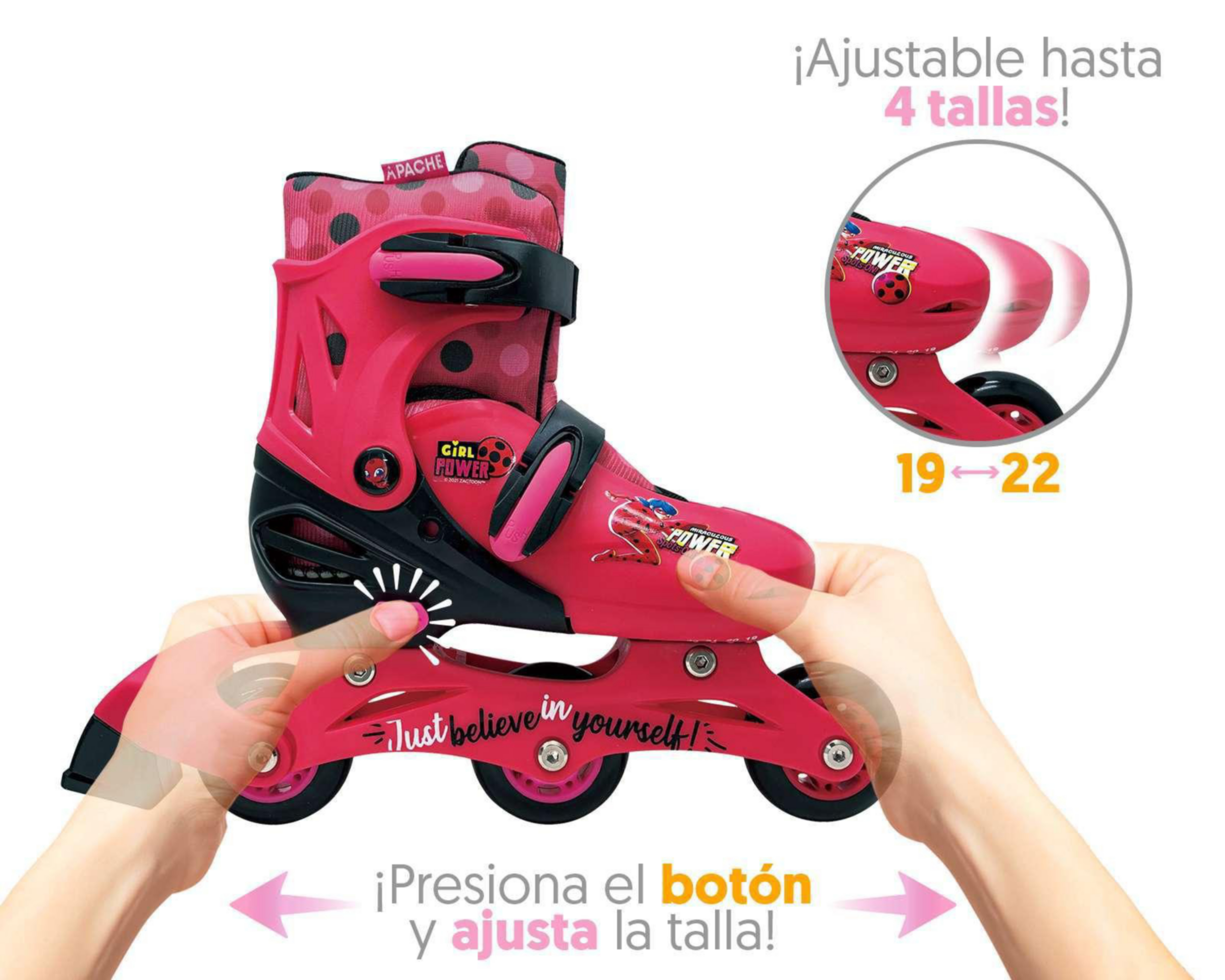 Foto 6 pulgar | Patines Apache Ladybug color Rojo Talla 19 - 22