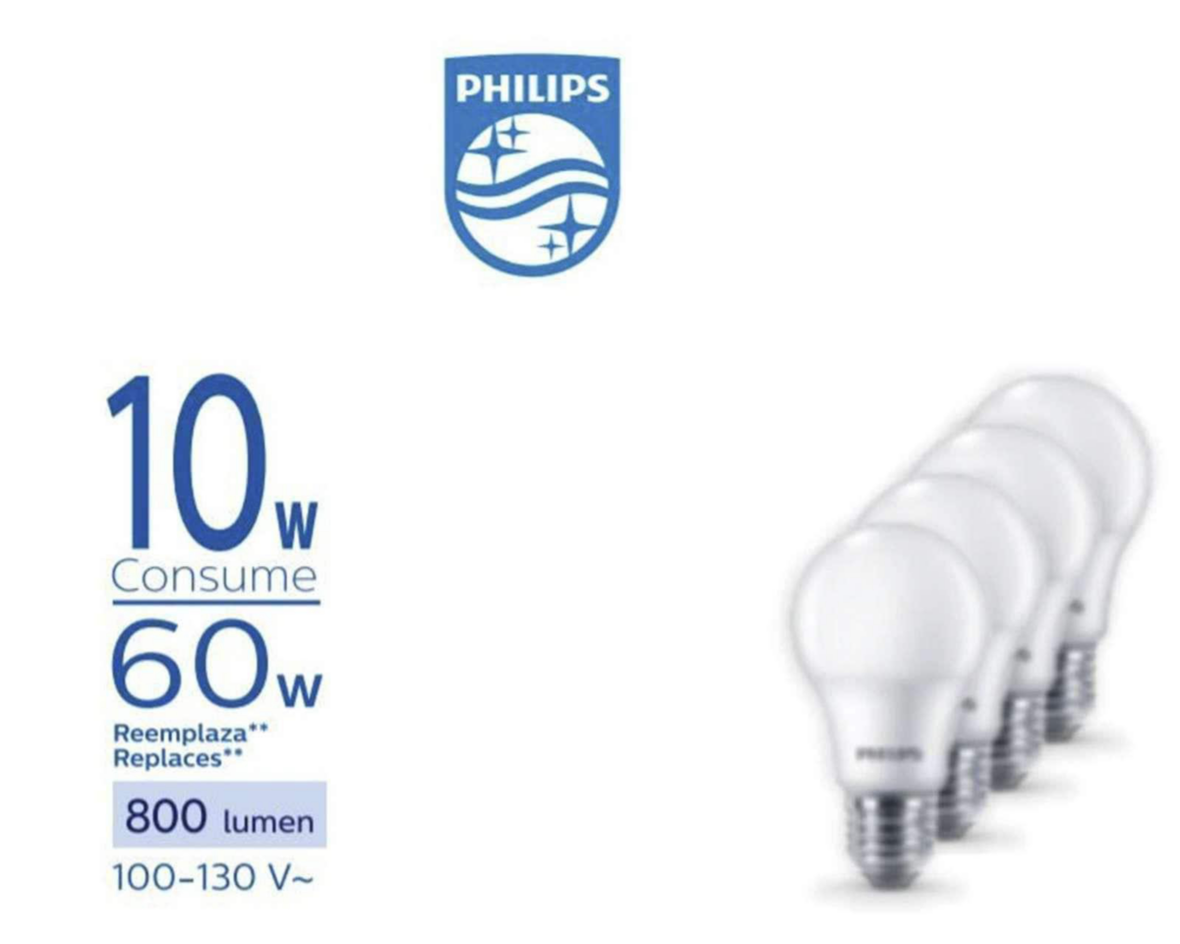 Foto 5 | Focos LED Philips 10 W Luz Fría 4 Piezas