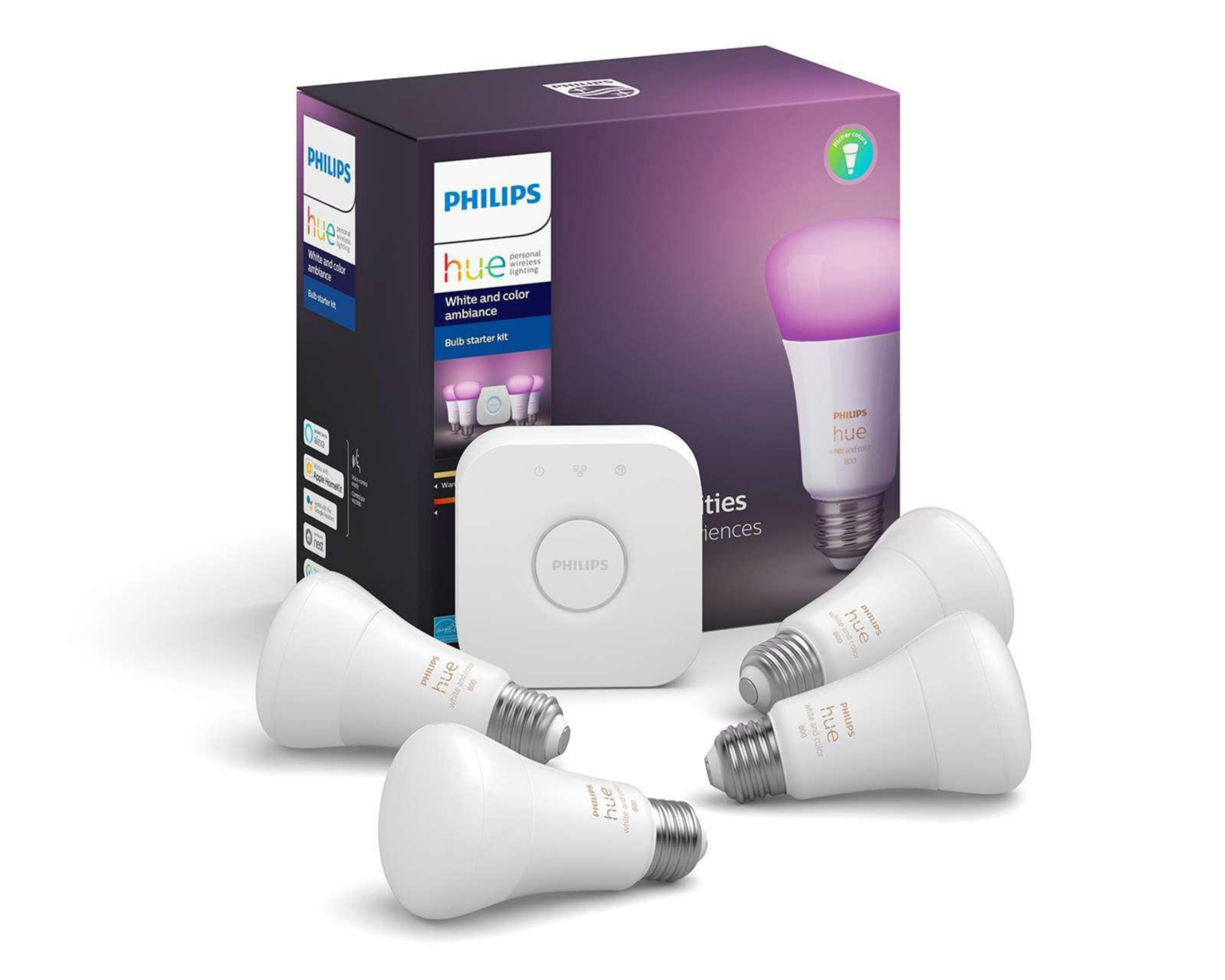 Focos LED Philips Luz Blanca y Color con Bridge Incluido 5 Piezas