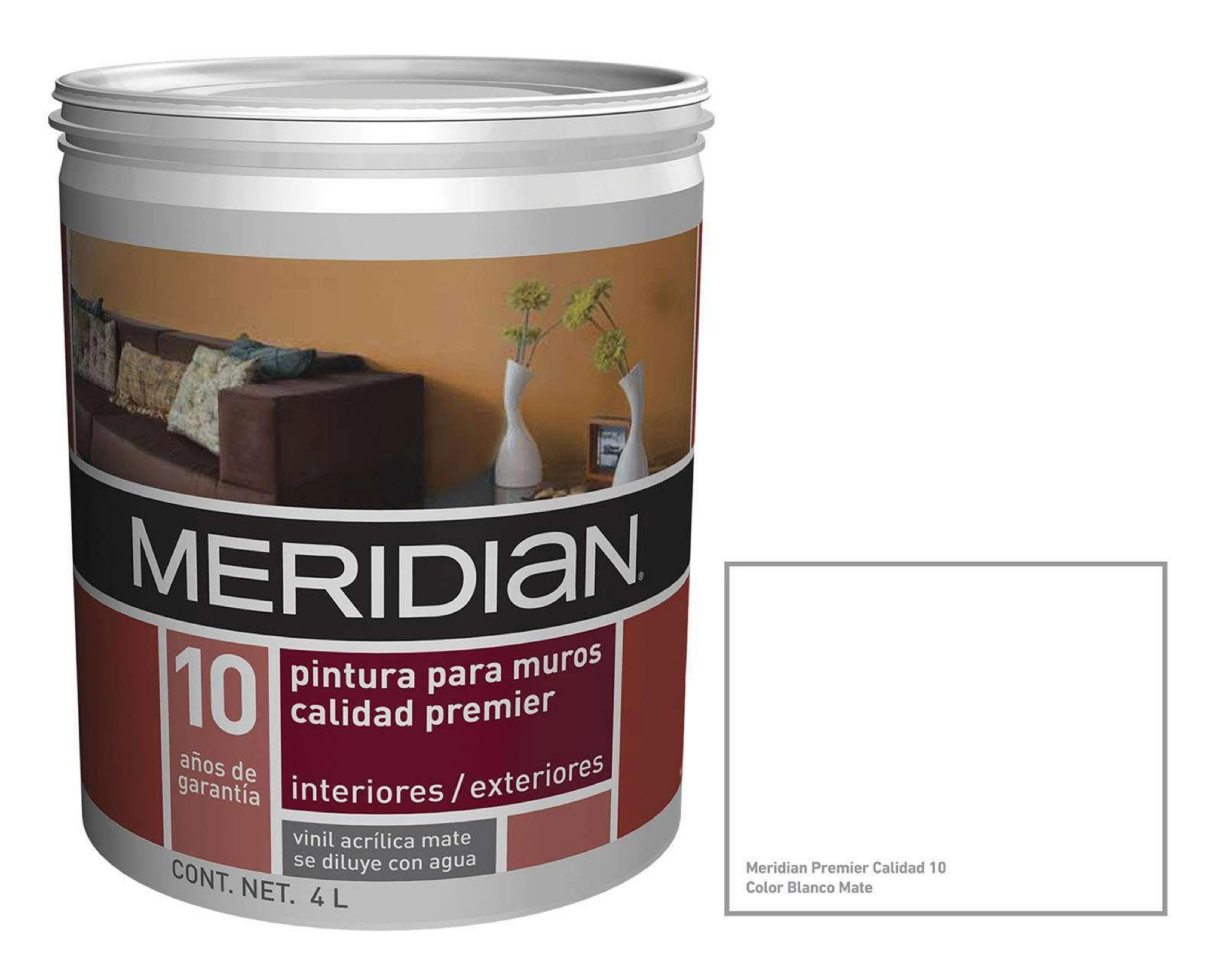 Foto 2 | Pintura Vinil Acrílica Meridian Blanca 4 L