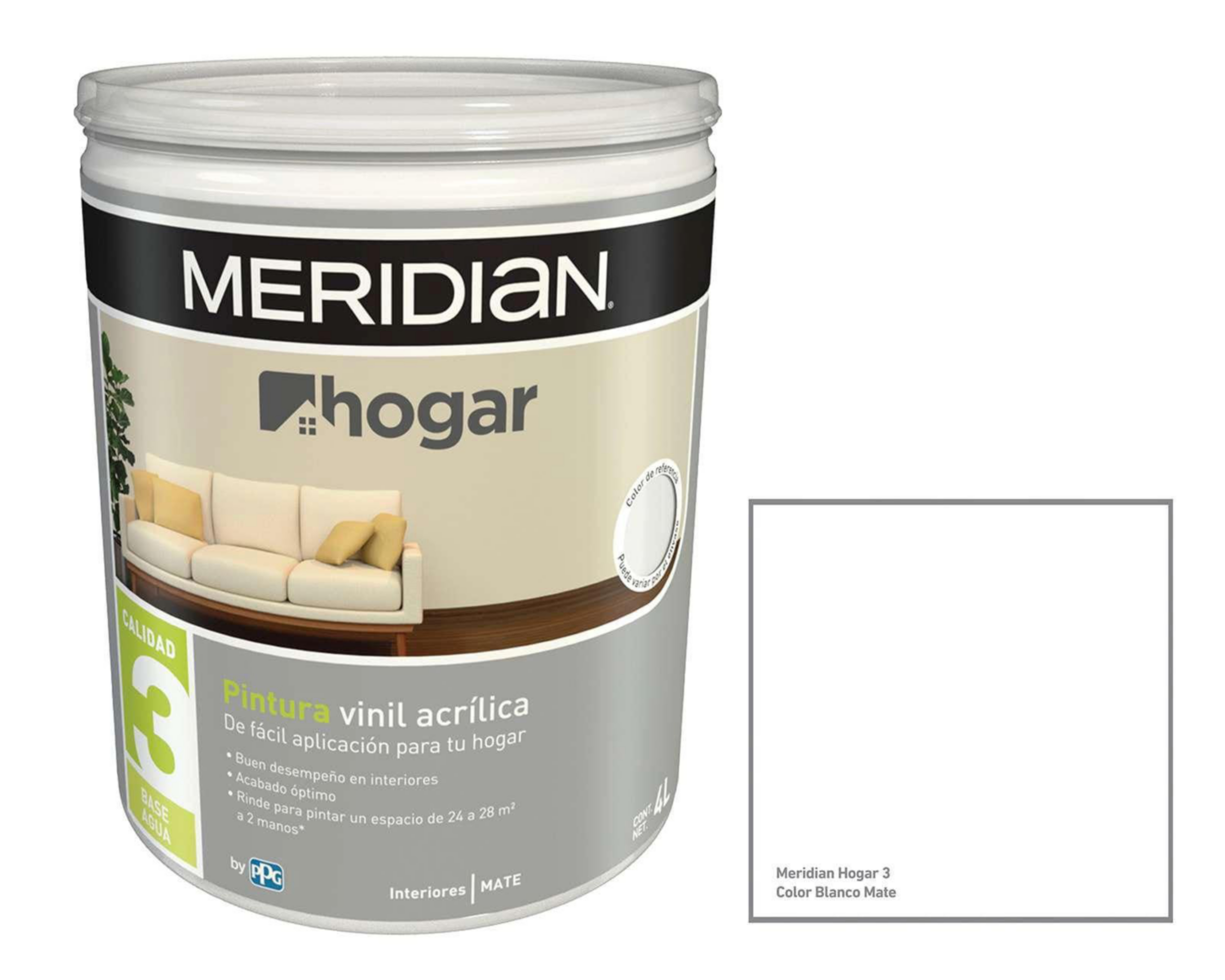 Foto 4 pulgar | Pintura Vinil Acrílica Meridian Blanca 4 l