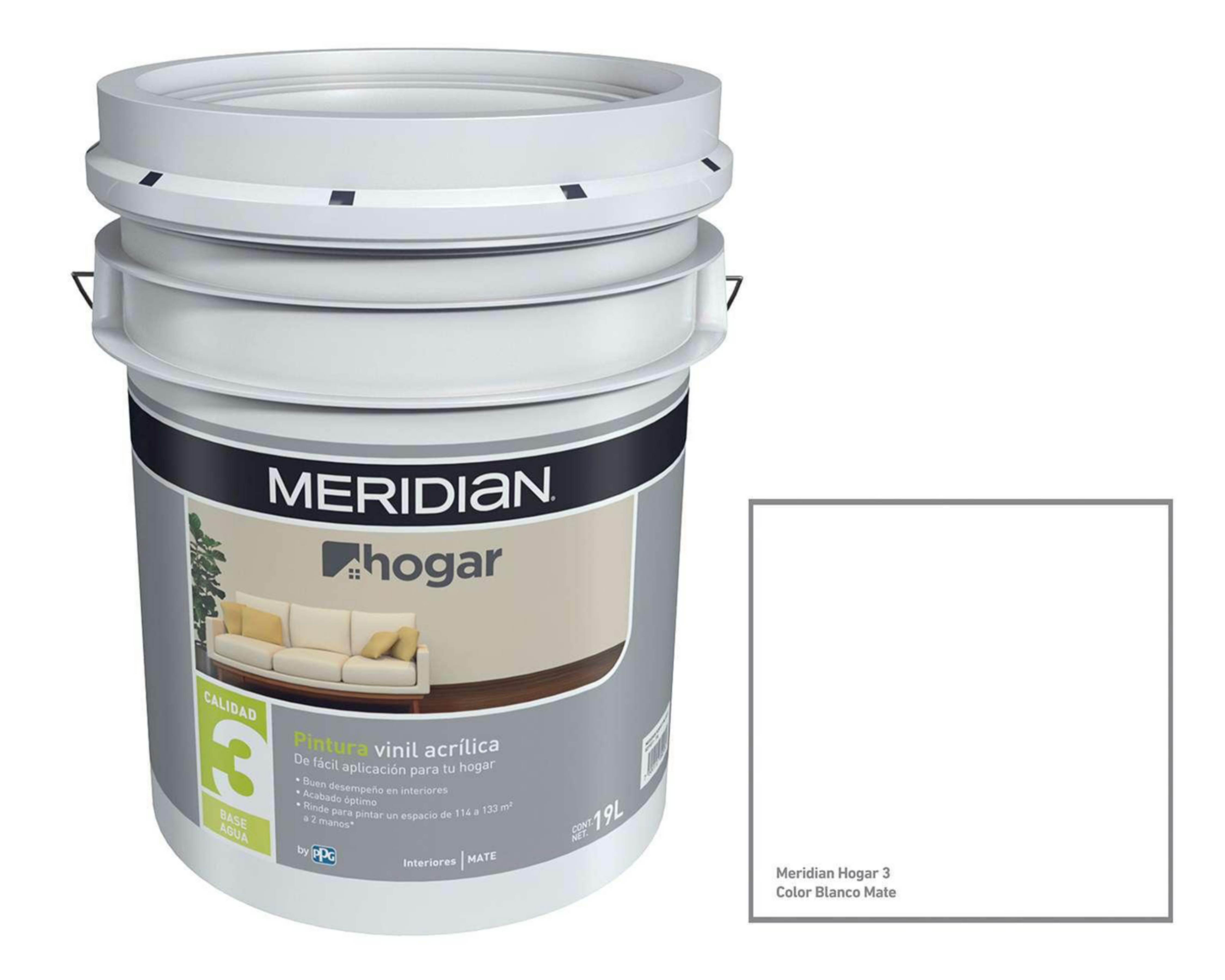 Foto 4 pulgar | Pintura Vinil Acrílica Meridian Blanca 19 l